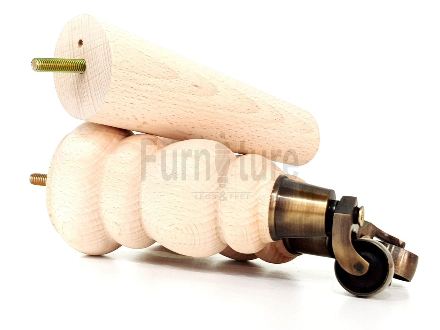 2x Furniture Antique Castor Legs & 2x Angled Solid Wooden Feet M8 Chairs Sofa 200mm High