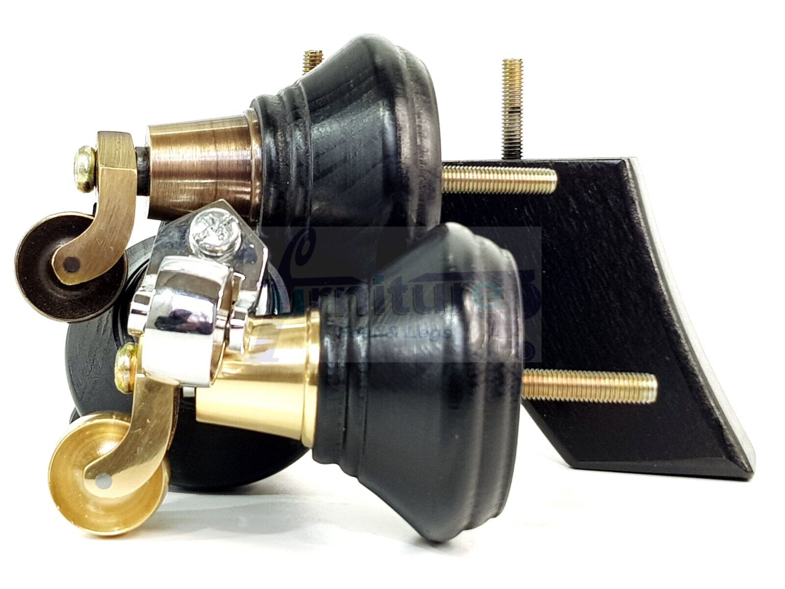 2 Black Wood Furniture Sofa Feet With Castor 125mm & 2 Curved Legs Chair Settee 100mm High M8