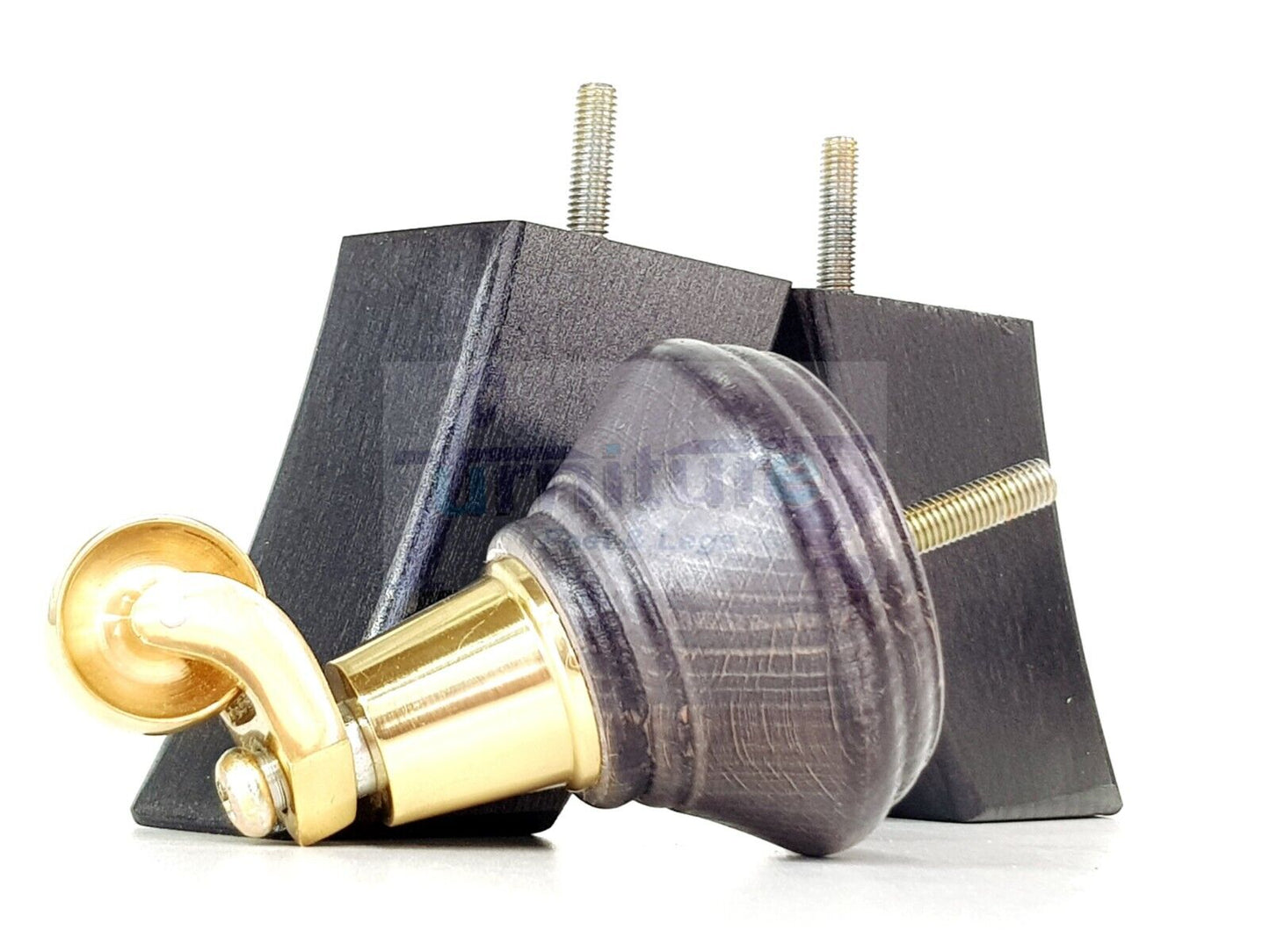 2 Black Stain Wood Furniture Sofa Feet With Castor 125mm & 2 Curved Legs Chair Settee 100mm High M8