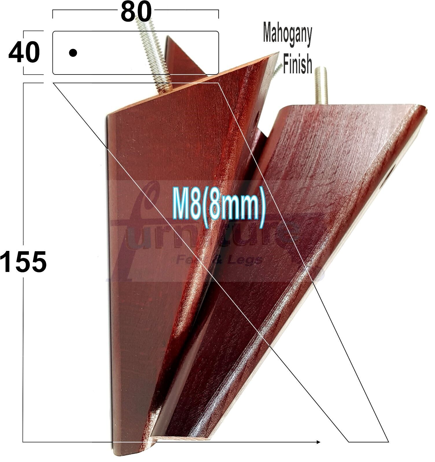 4 Replacement Tapered Feet 155mm High Wood Angled Furniture Legs 6 Inches Tall Chairs Stools Sofa's Beds Settee Cabinets M8