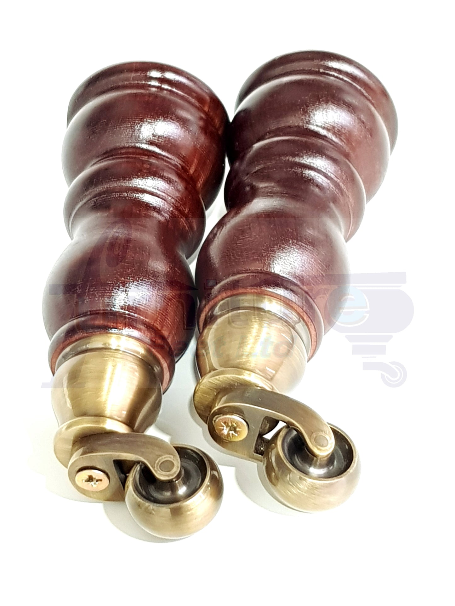 4 Turned Wood Furniture Feet With Antique Vase Castor 205mm High Legs Mahogany Finish M8 Sofas Chairs Stools Cabinets 8 Inches Tall 