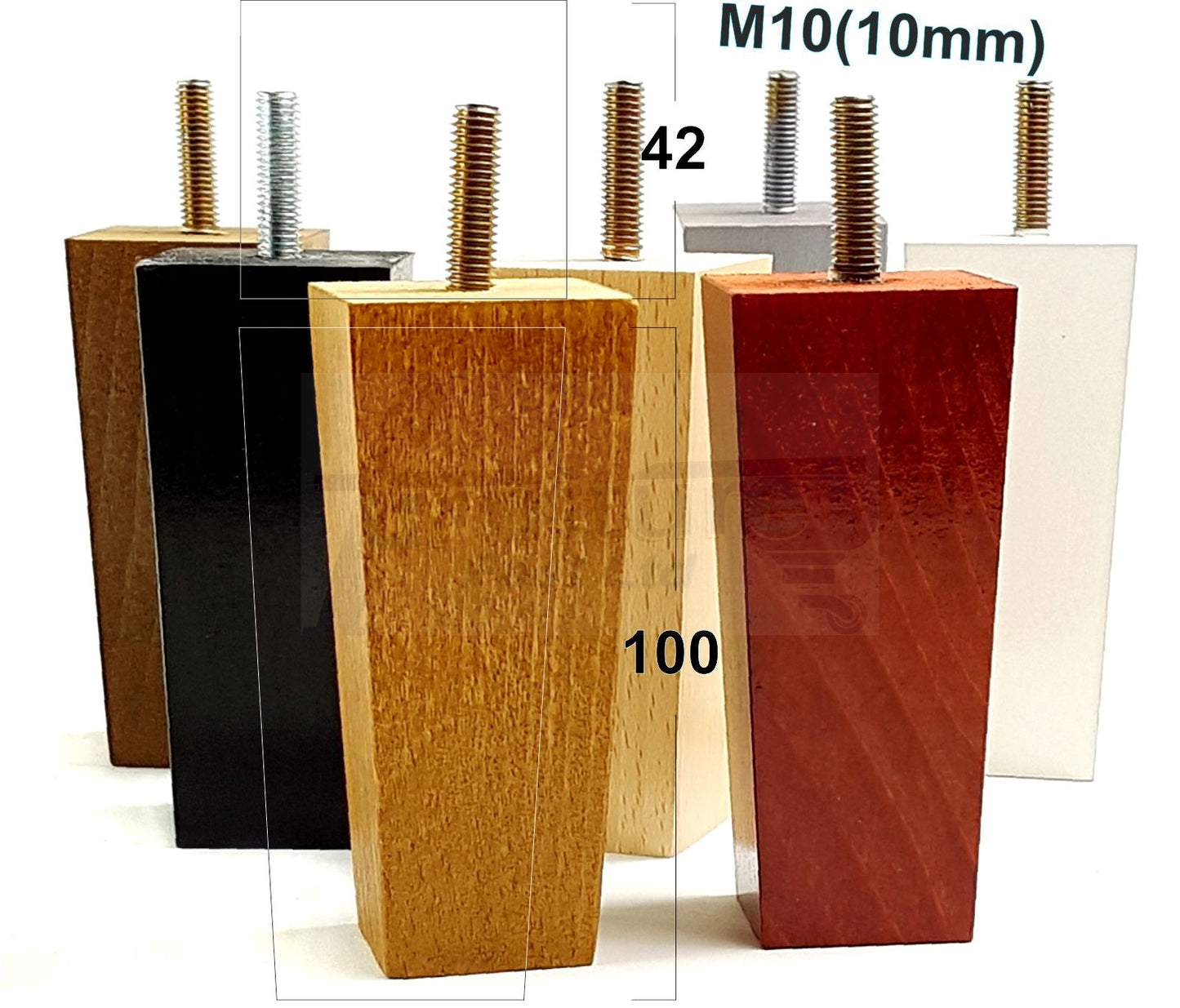 4x Solid Wood Block Furniture Legs Replacement Square Feet 100mm High M8 Thread