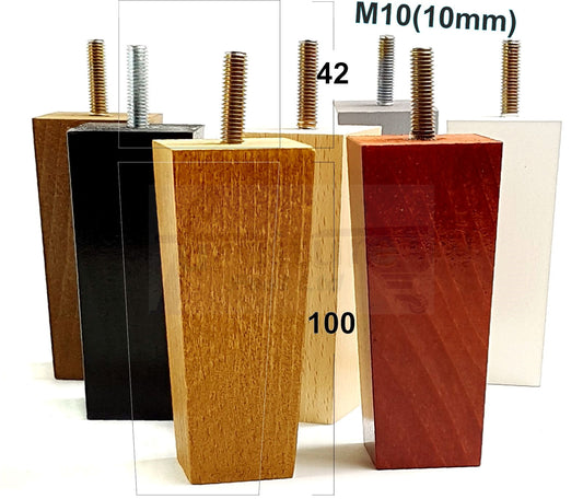 4x Solid Wood Block Furniture Legs Replacement Square Feet 100mm High M8 Thread
