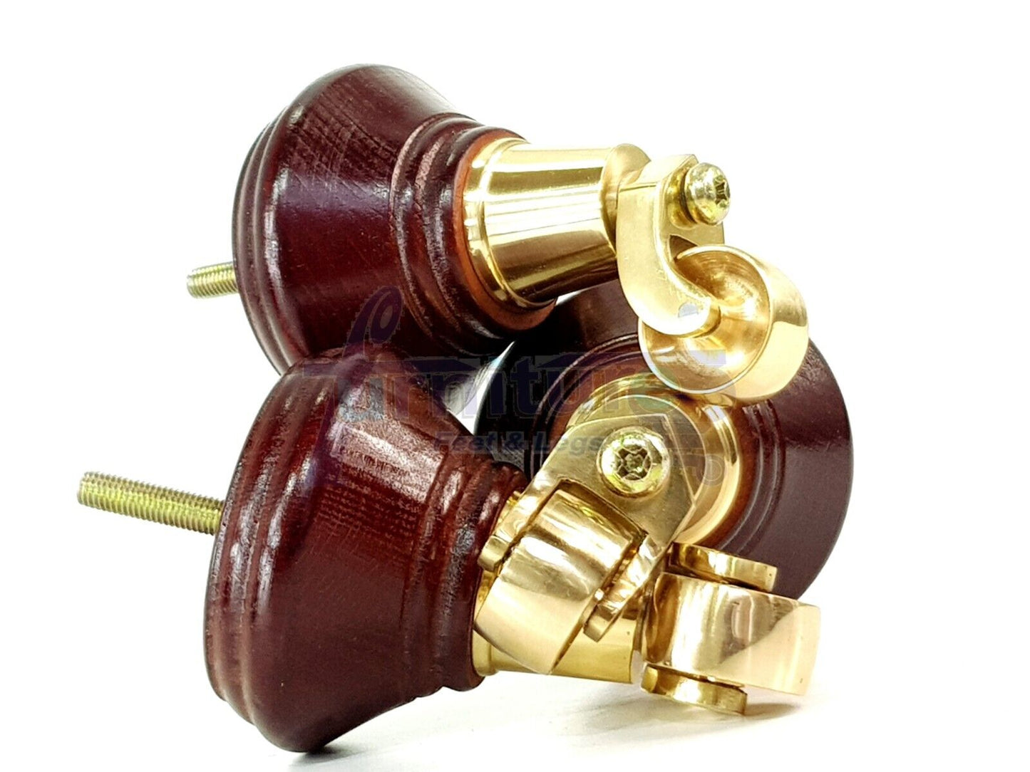 4x Mahogany Wooden Furniture Sofa Legs M8 With Castors Replacment Chair Settee Feet 115mm - 125mm High