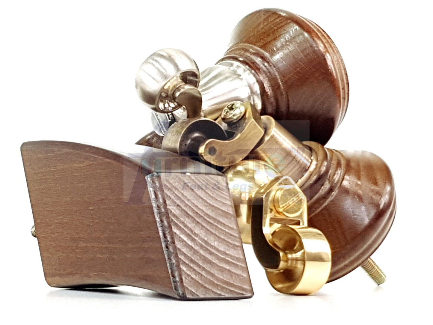 2 Antique Brown Wood Furniture Sofa Feet With Castor 125mm & 2 Curved Legs Chair Settee 100mm High M8