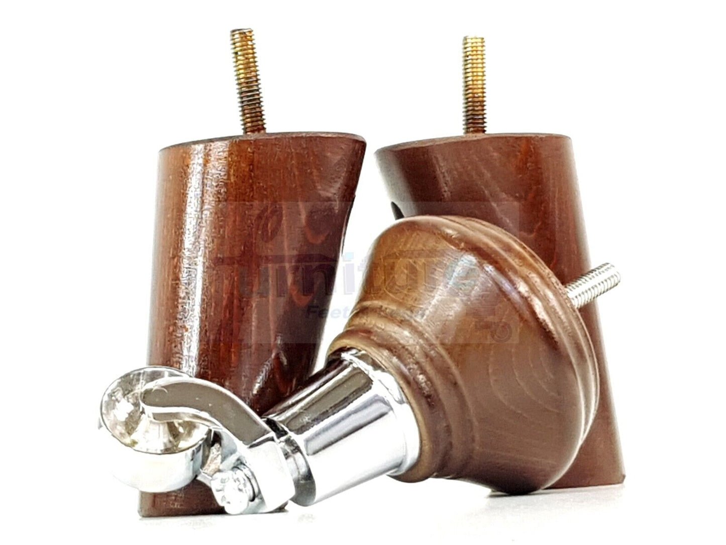 2 Antique Brown Wood Furniture Sofa Legs With Castor 125mm & 2 Angled Back Feet Chair Settee 100mm High M8