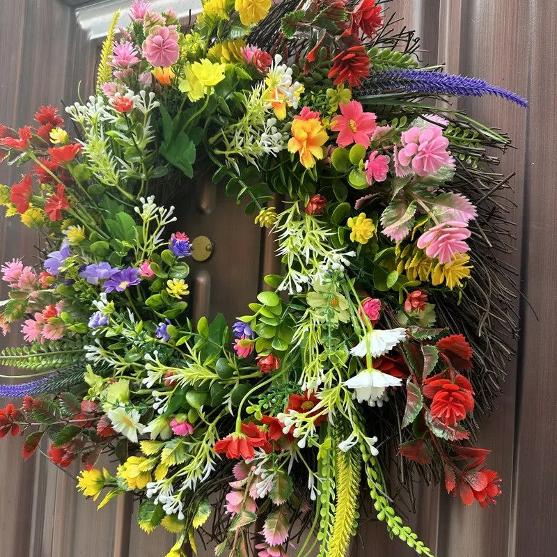 Large Springtime Floral Wreath Artificial Wildflower Decoration Indoor Outdoor 42cm Diameter