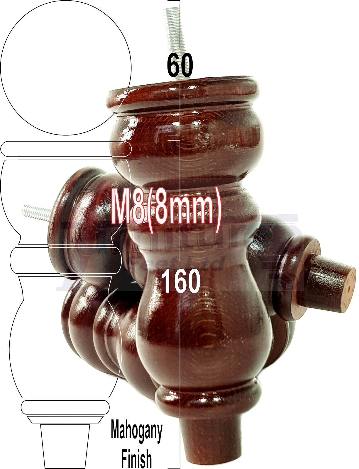 Solid Wood Furniture Feet Set of 4 Legs 160mm High For Sofas Chairs Stools Cabinets & Beds M8