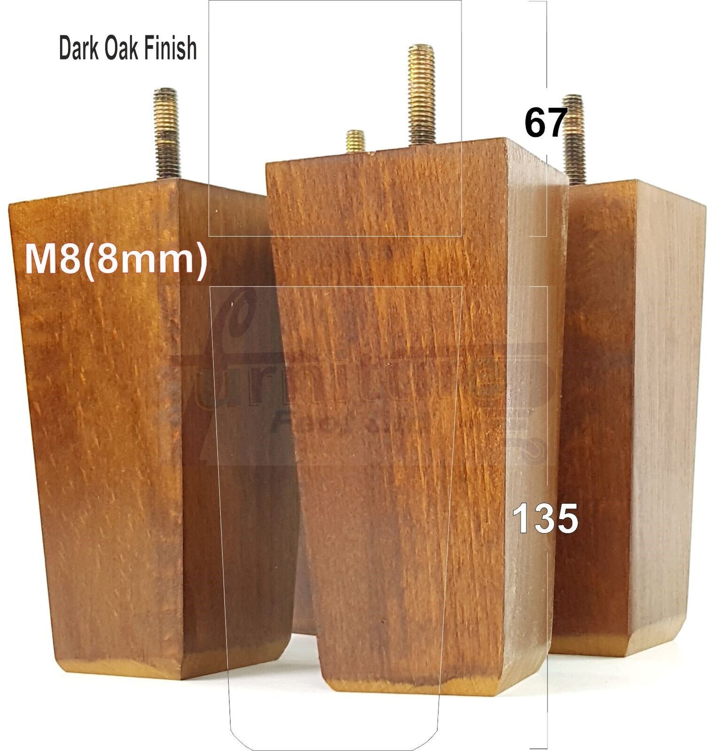 4x Block Wood Sofa Legs 135mm High Replacement Furniture Feet Chairs Cabinets M8(8mm)