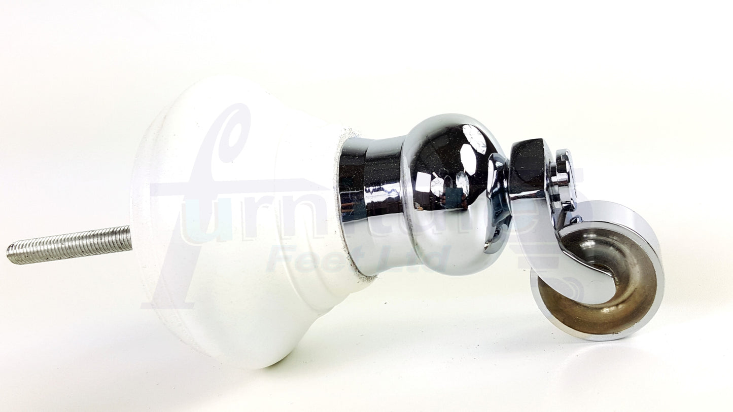 4x White Wooden Furniture Sofa Legs M8 With Castors Replacement Chair Settee Feet 115mm - 125mm High