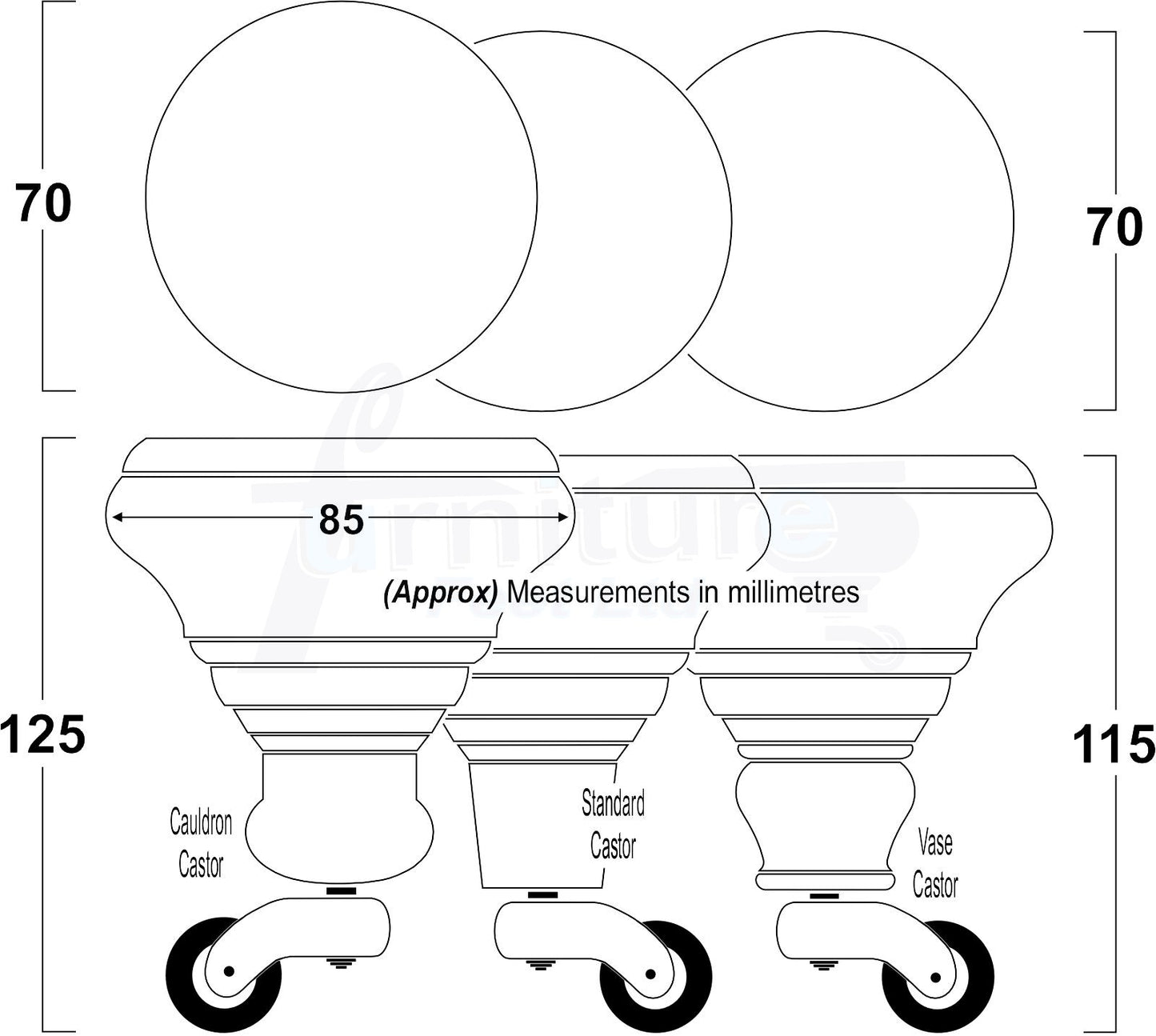 4x White Wooden Furniture Sofa Legs M8 With Castors Replacement Chair Settee Feet 115mm - 125mm High