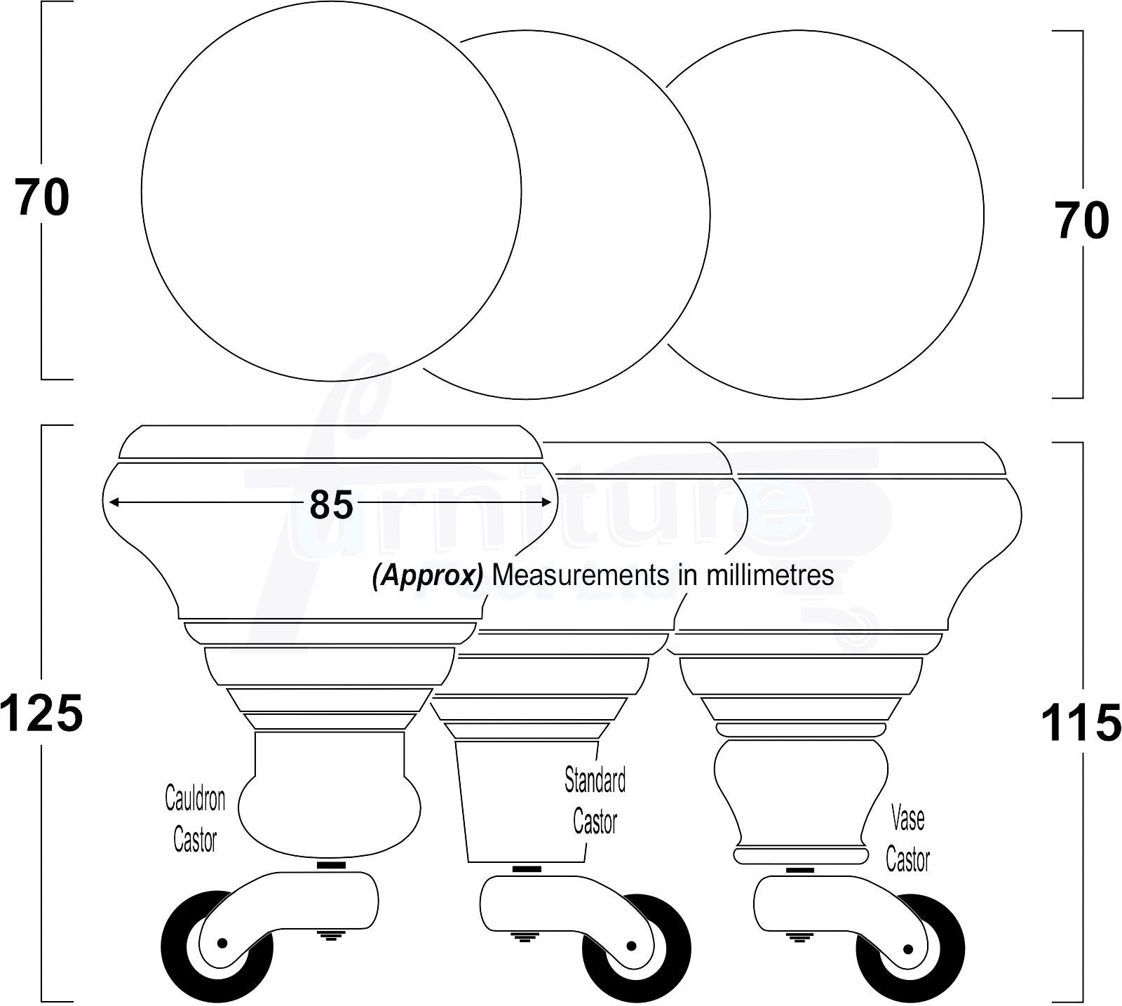 4x White Wooden Furniture Sofa Legs M8 With Castors Replacement Chair Settee Feet 115mm - 125mm High
