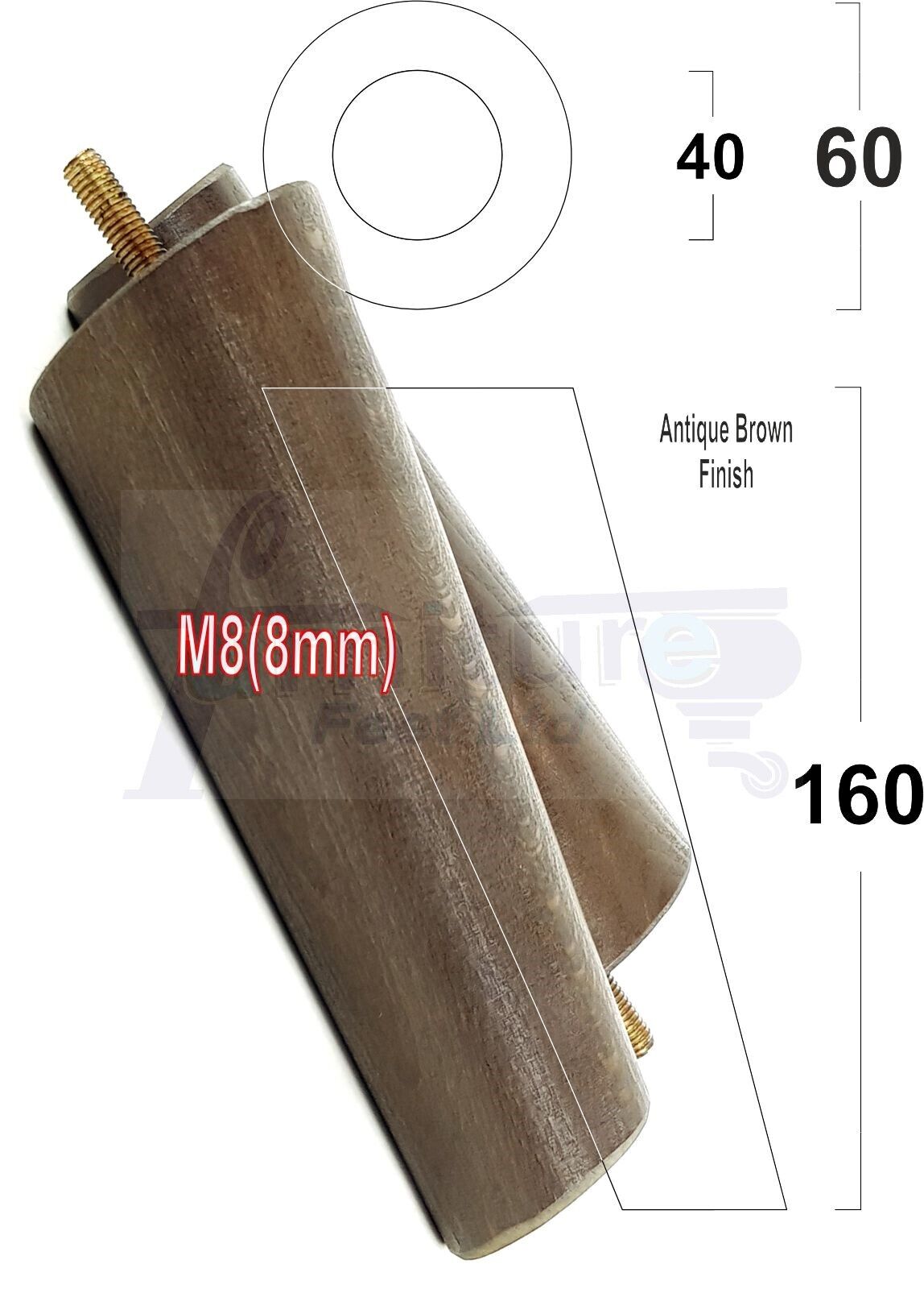 4 Solid Wood Turned Furniture Feet Replacement Mid Centry Angled Retro Legs 160mm High M8 Sofa Chairs Stools Cabinets Beds