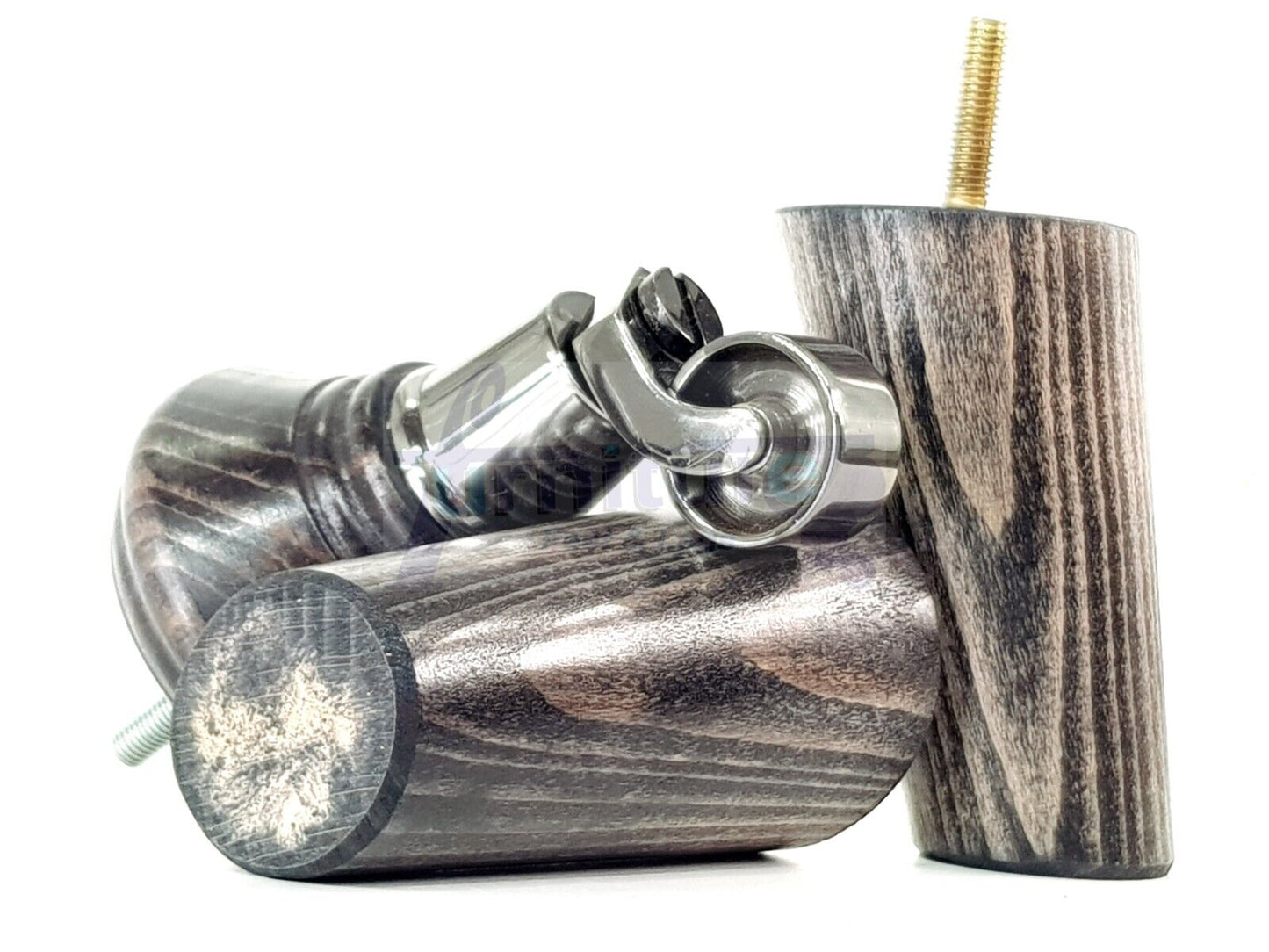 2 Black Washed Wood Furniture Sofa Legs With Castor 125mm & 2 Angled Back Feet Chair Settee 100mm High M8