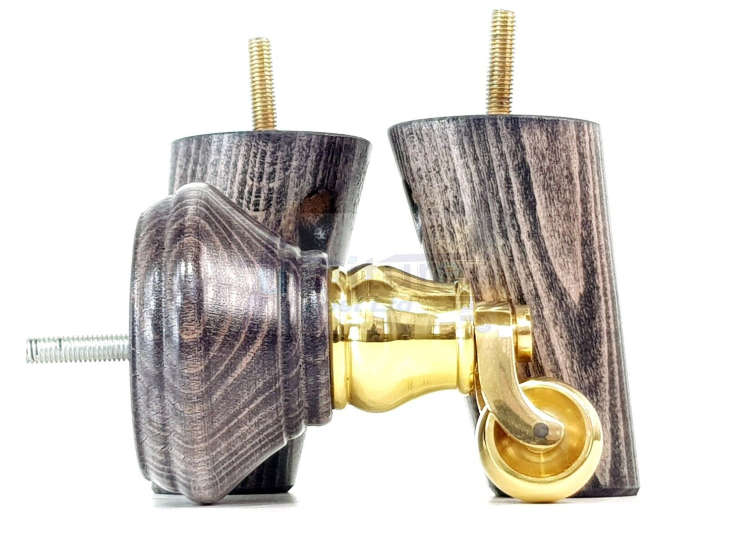 2 Black Washed Wood Furniture Sofa Legs With Castor 125mm & 2 Angled Back Feet Chair Settee 100mm High M8