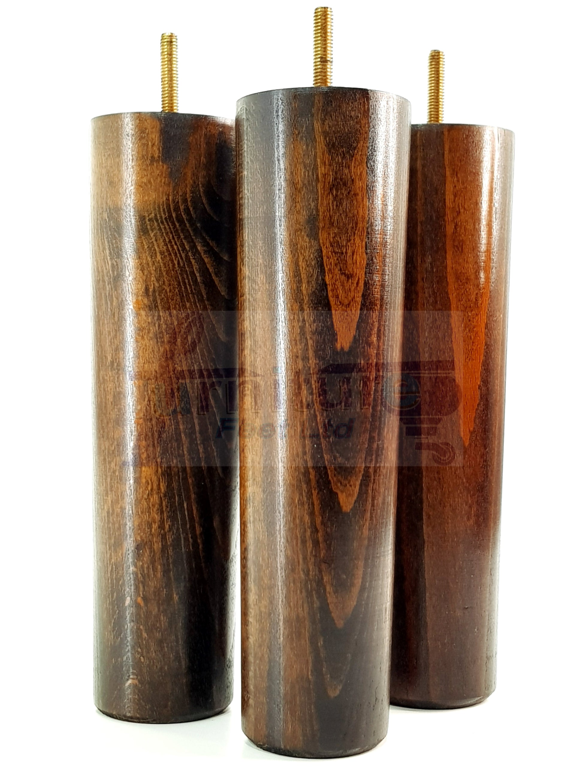4 Furniture Legs Replacement Feet 230mm Chairs Settee & Cabinets M8 Thread Dark Walnut Washed