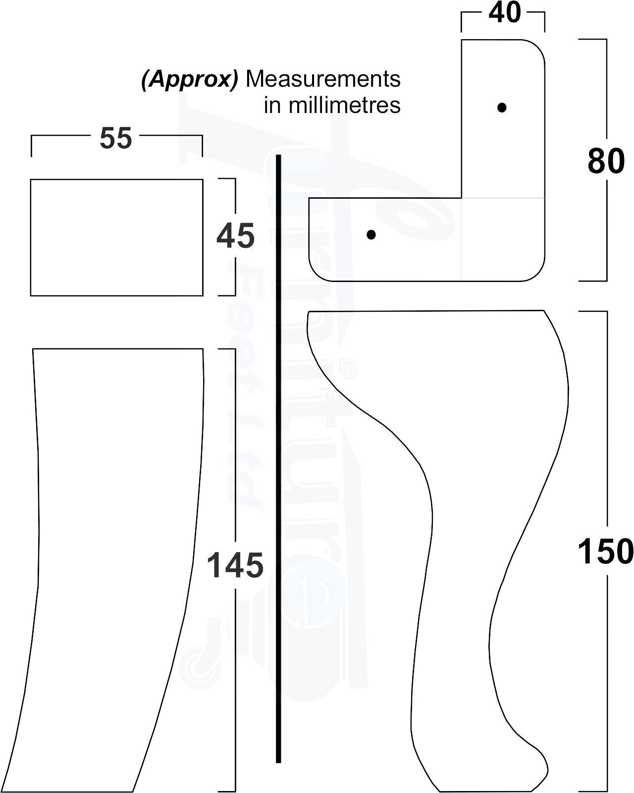 2x Vintage Queen Anne Replacement Furniture Legs & 2x Curved Back Feet 150mm 6 Inch High 8mm Thread