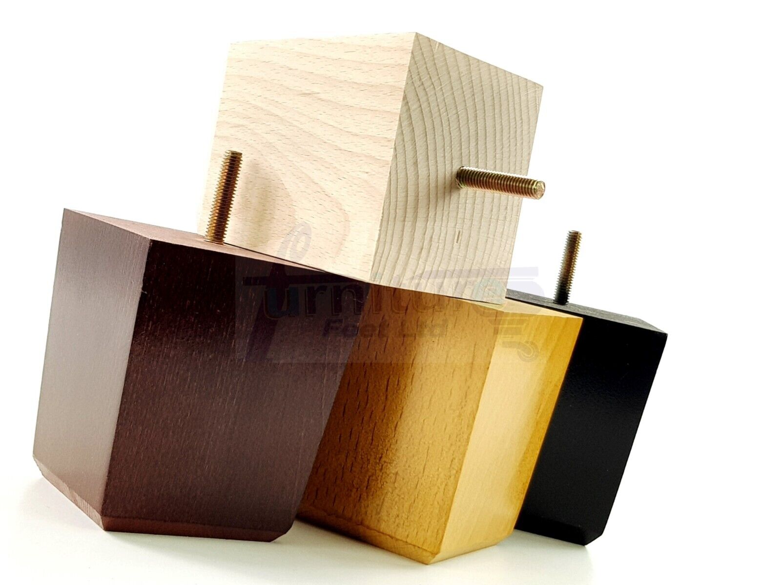 4x Solid Wood Square Furniture Legs Block Replacement Feet 100mm M8(8mm)