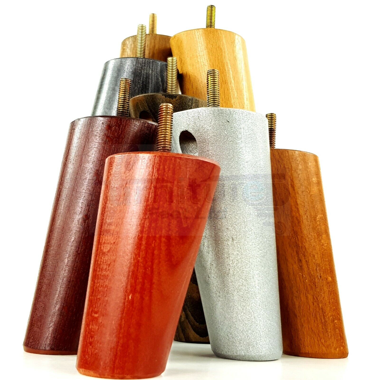 4 Solid Wood Turned Furniture Feet Replacement Mid Centry Angled Retro Legs 180mm High M8 Sofa Chairs Stools Cabinets Beds