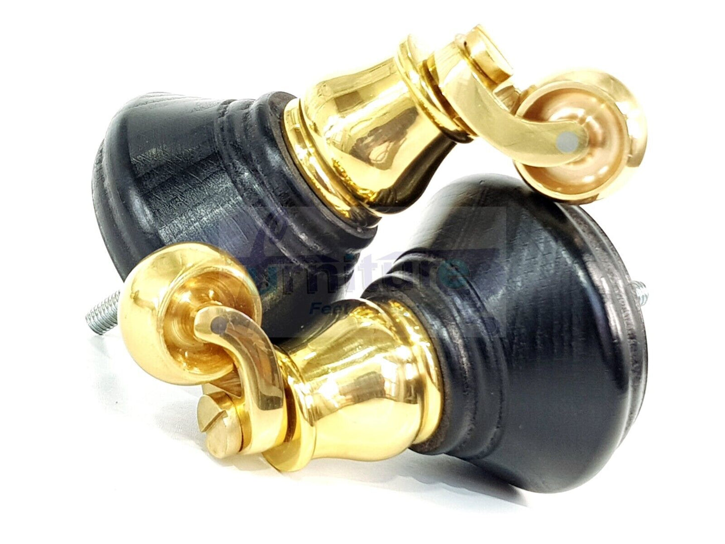 4x Black Wooden Furniture Sofa Legs M8 With Castors Replacment Chair Settee Feet 115mm - 125mm High