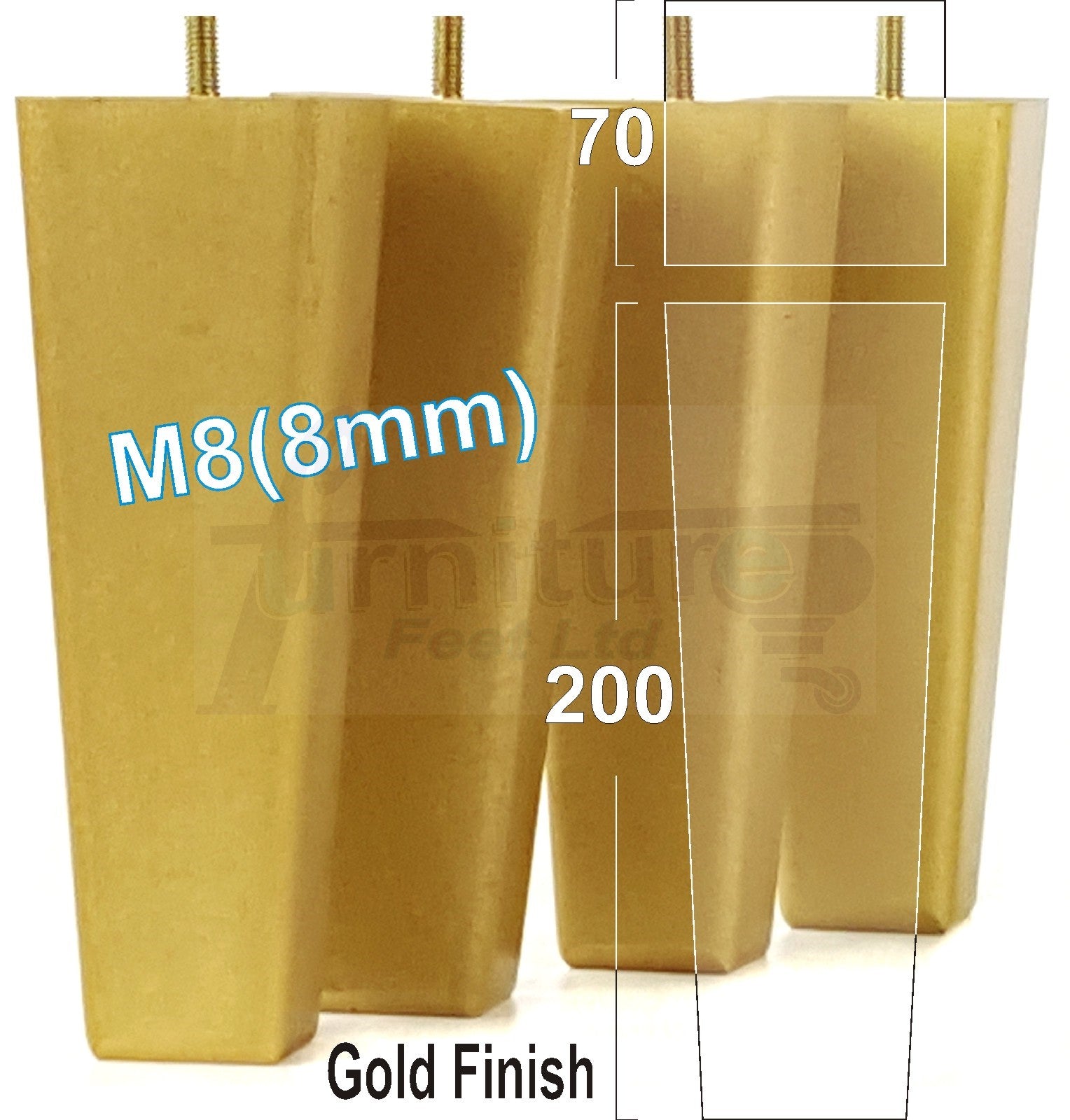 4x Wooden Furniture Legs 200mm High Replacement Square Tapered Feet 8mm