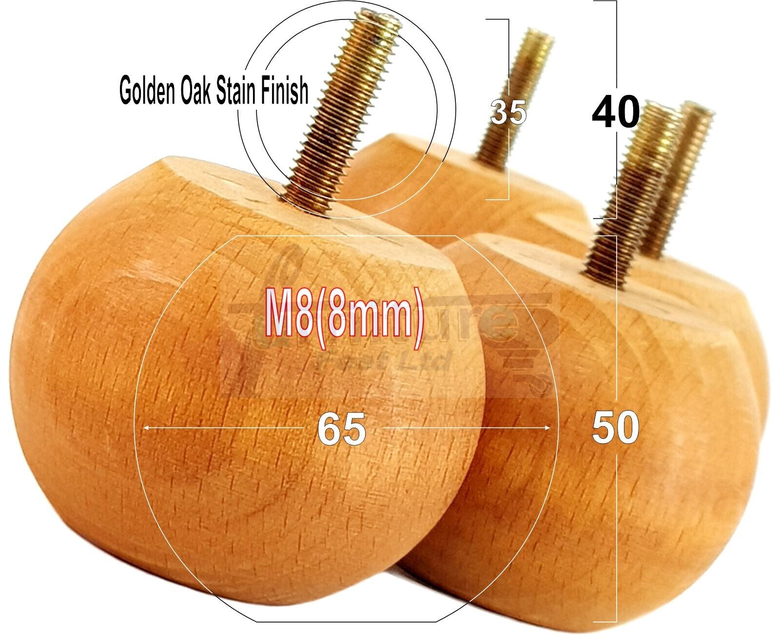 4 Solid Round Wood Turned Furniture Legs Replacement Bun Feet 2 Inches 50mm High Chairs Sofa Beds Settee M8 