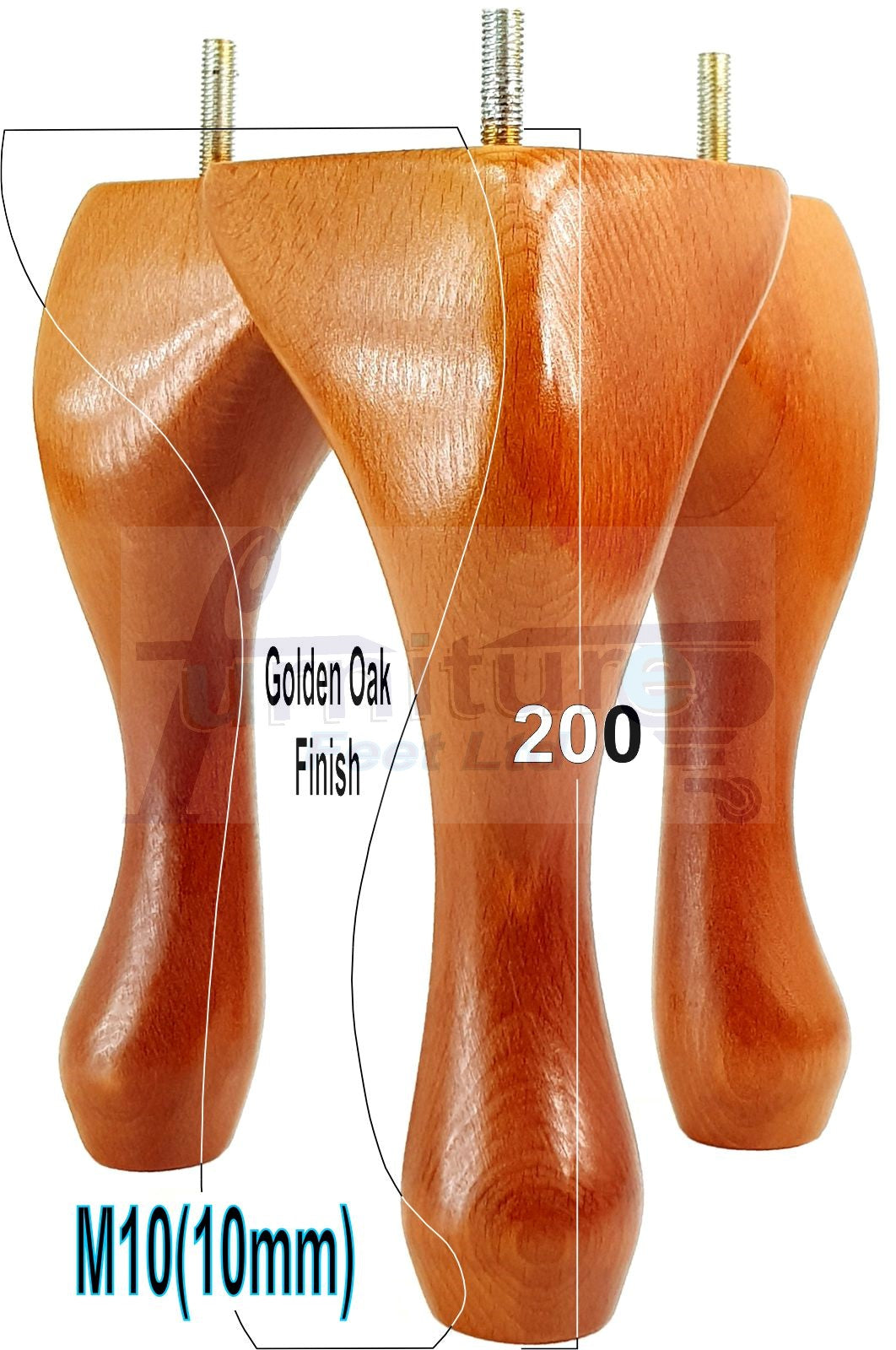 4 Solid Wood Furniture Legs 200mm High Queen Anne Replacement Feet Chairs Settees Sofas M10 Thread
