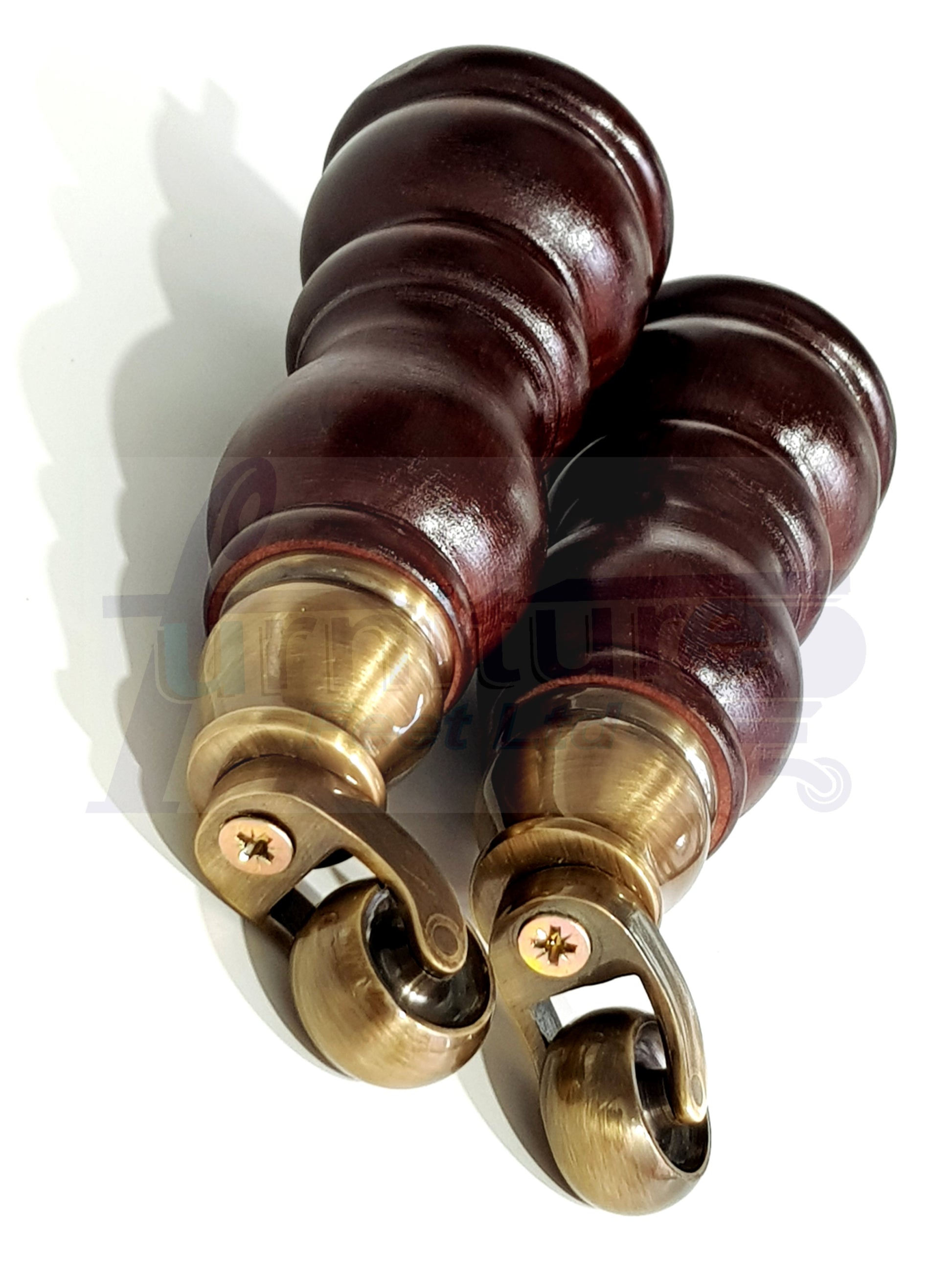 4 Turned Wood Furniture Feet With Antique Vase Castor 205mm High Legs Mahogany Finish M8 Sofas Chairs Stools Cabinets 8 Inches Tall 