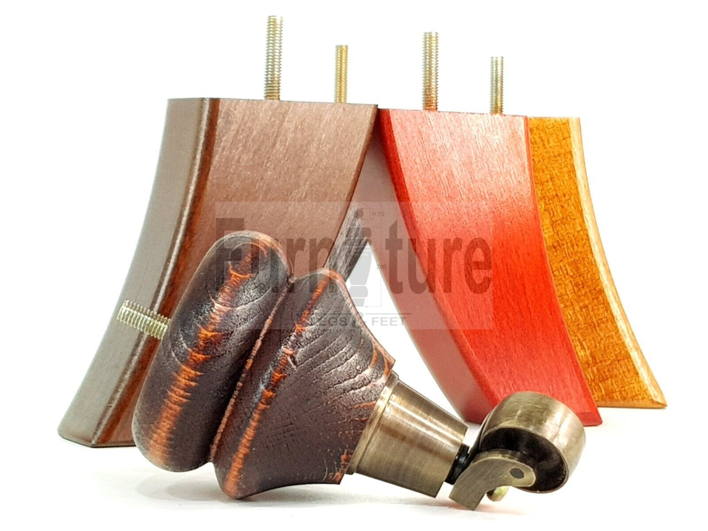 Turned Wood Furniture Feet 2 Antique Castors 140mm & 2 Curved Back Legs Sofas Chairs Stools Cabinets Beds M8