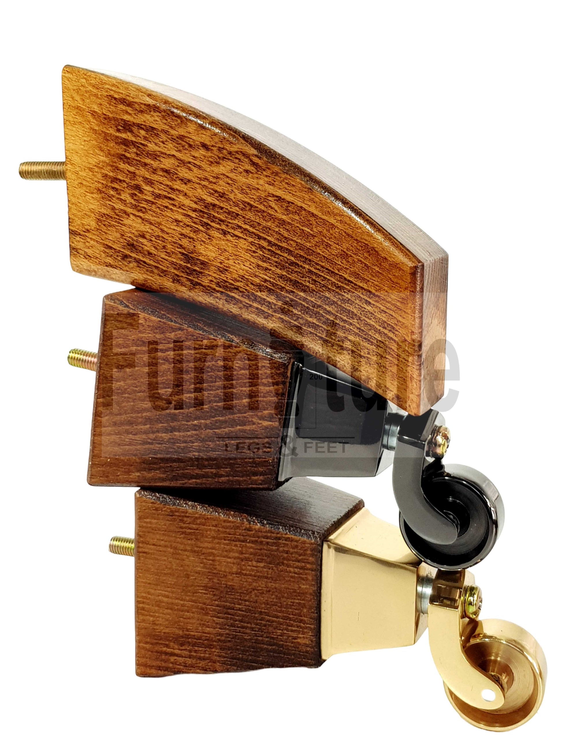 Set Of 4 Block Wood Furniture Feet With Antique Castor 8mm Thread For Chairs Settees Sofa 150mm High