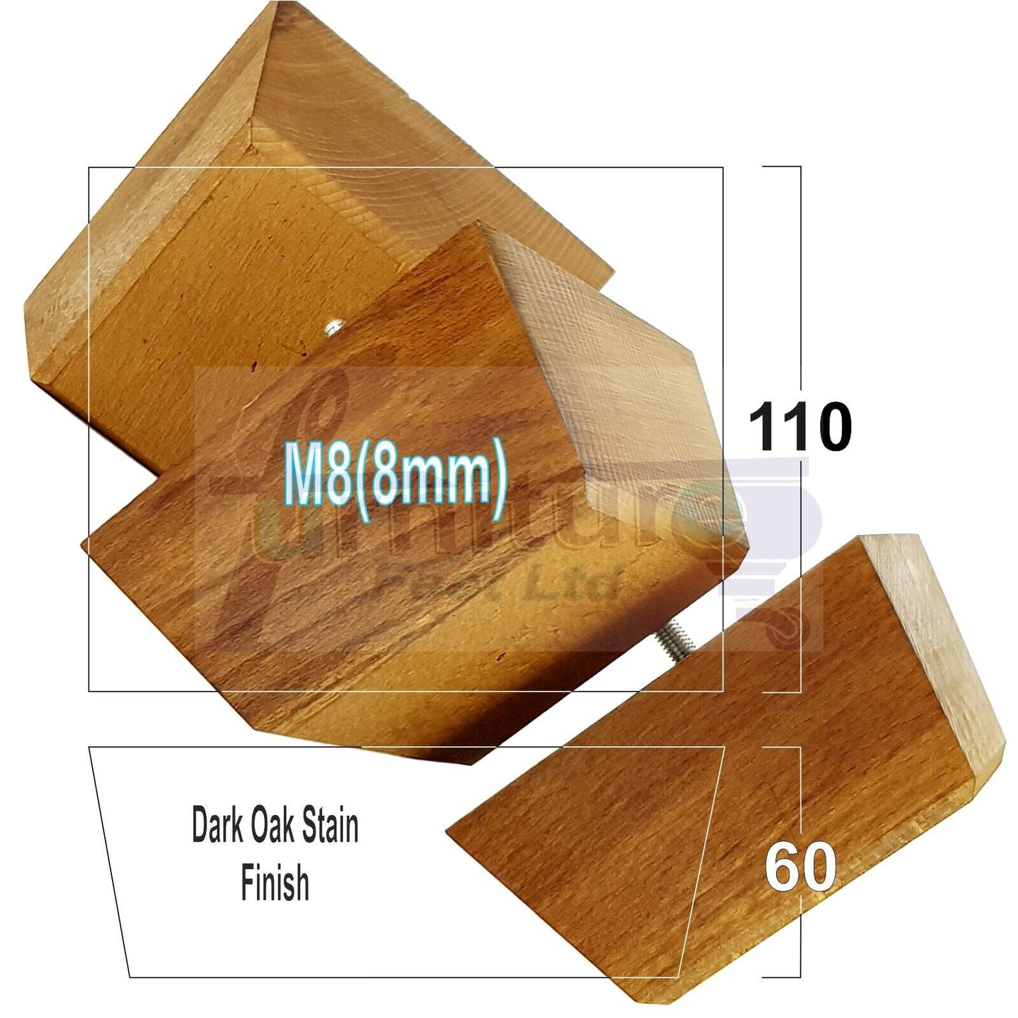 4x Square Wood Sofa Legs 60mm High Replacement Furniture Feet Chairs Cabinets M8