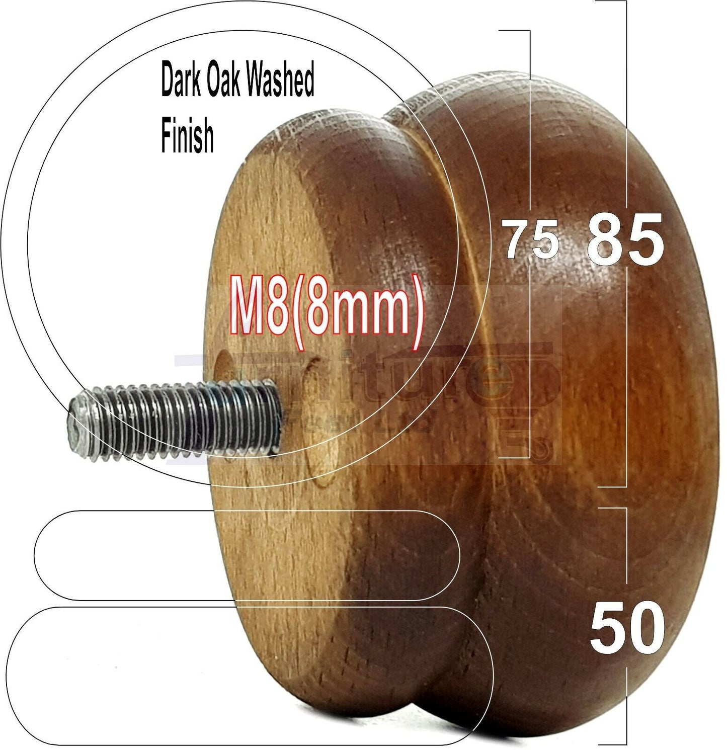 Set Of 4 Turned Wooden Furniture Legs Replacement Bun Feet 50mm High 8mm Thread