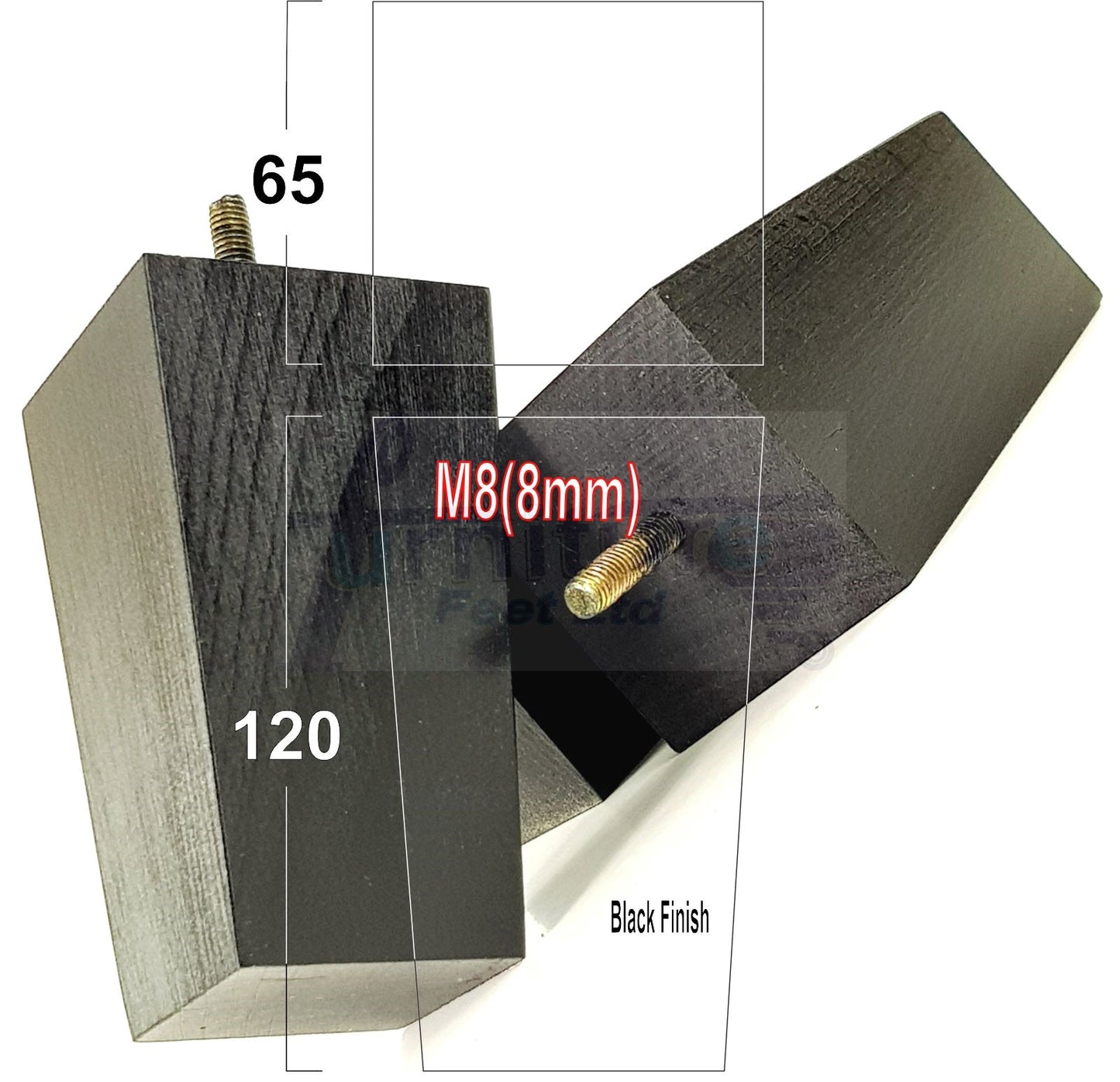 Solid Wood Furniture Feet Square Replacement Block Tapered Legs 120mm High M8 Set of 4 Sofa Chairs Stools Cabinets Beds
