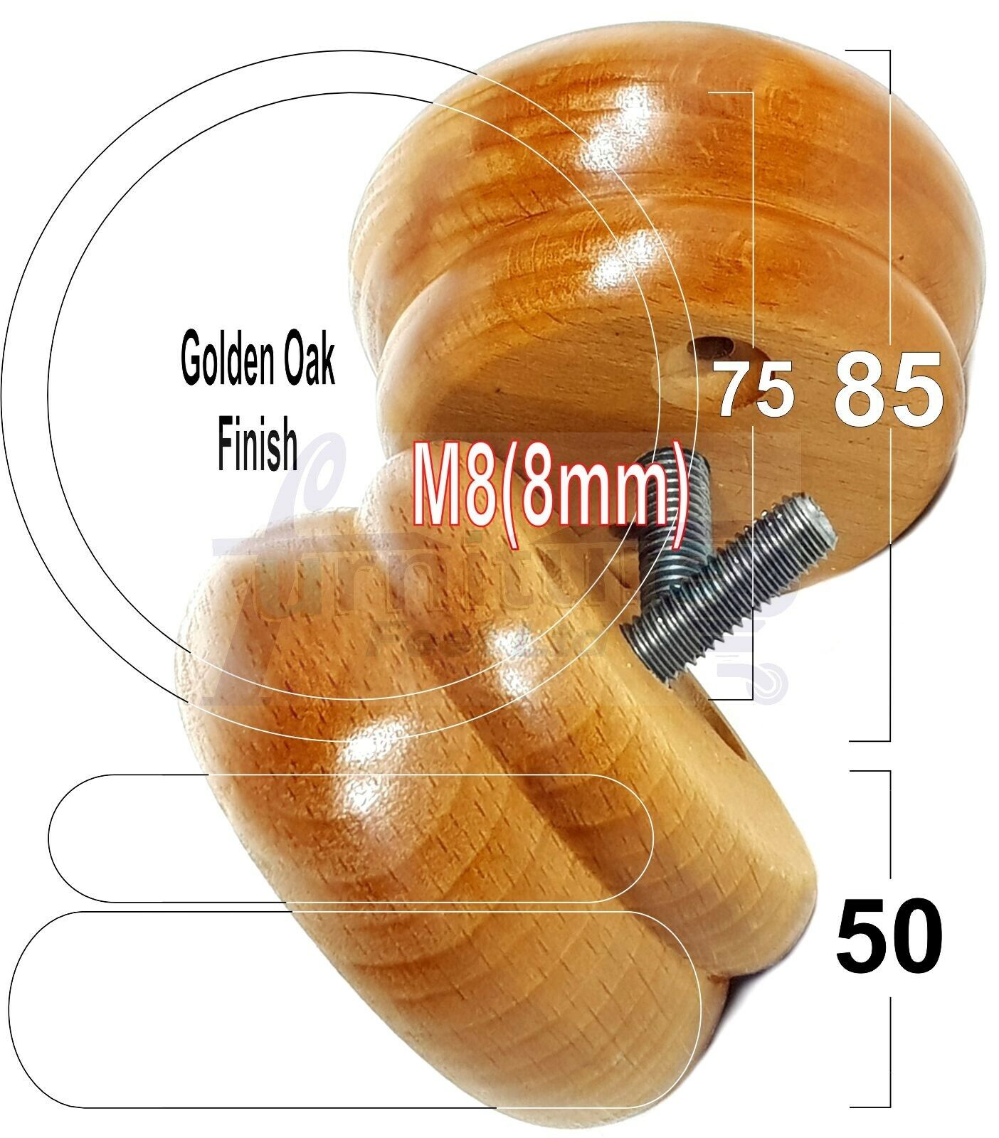 Set Of 4 Turned Wooden Furniture Legs Replacement Bun Feet 50mm High 8mm Thread