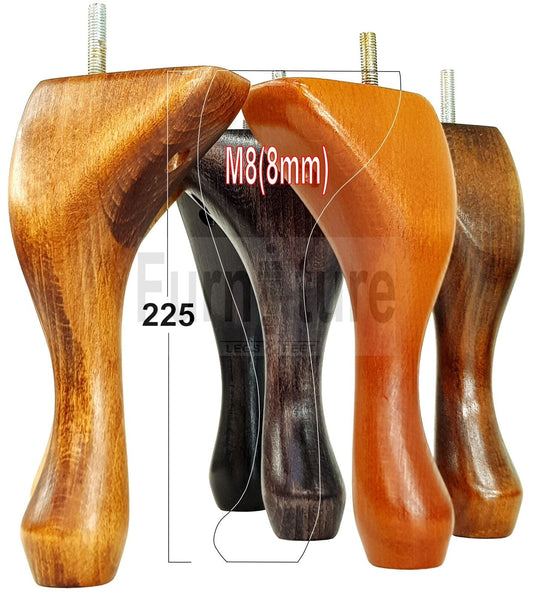 4x Solid Wood Furniture Feet 225mm High Vintage Queen Anne Replacement Legs M8 8 Inches