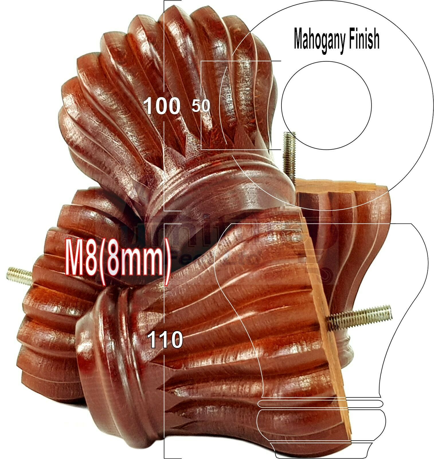 4 Grooved Replacement Furniture Bun Feet Multiple Colours Turned Wooden Legs 110mm High Settee Chairs Sofas Footstools Cabinets M8