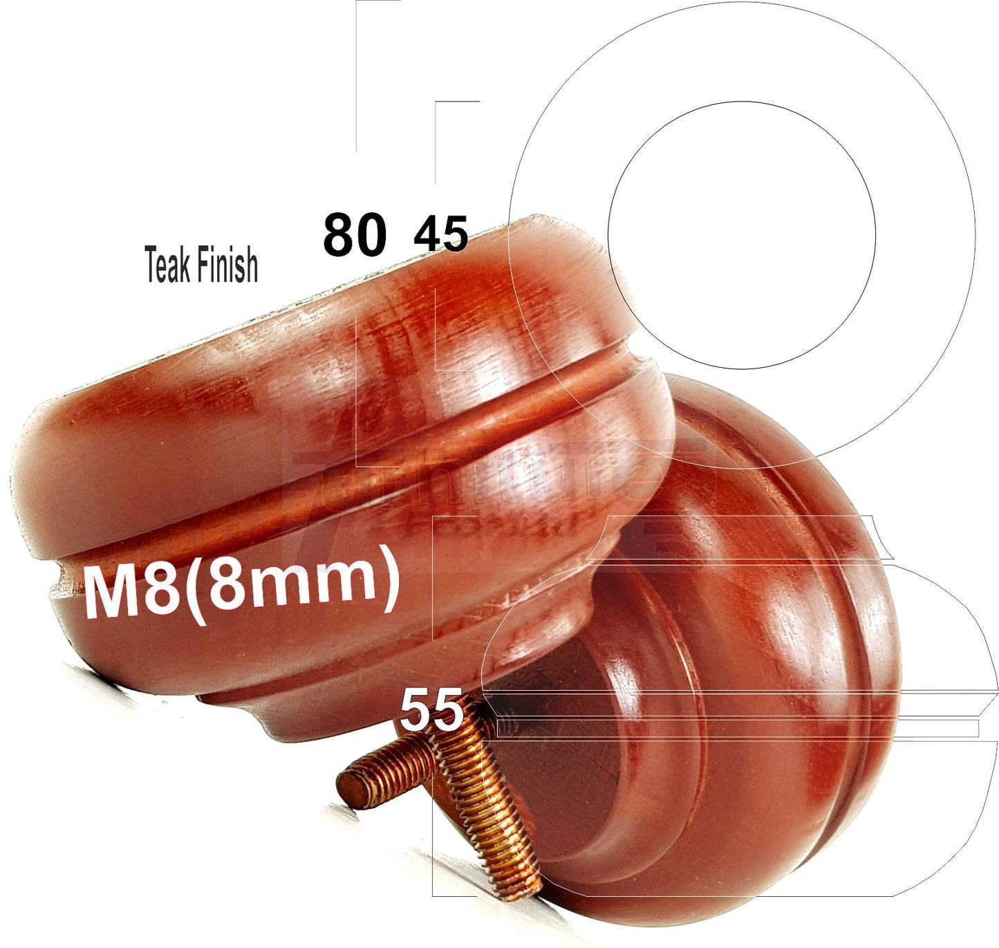 4x Soild Turned Wood Replacment Furniture Legs Sofa Feet 55mm High 8mm Thread