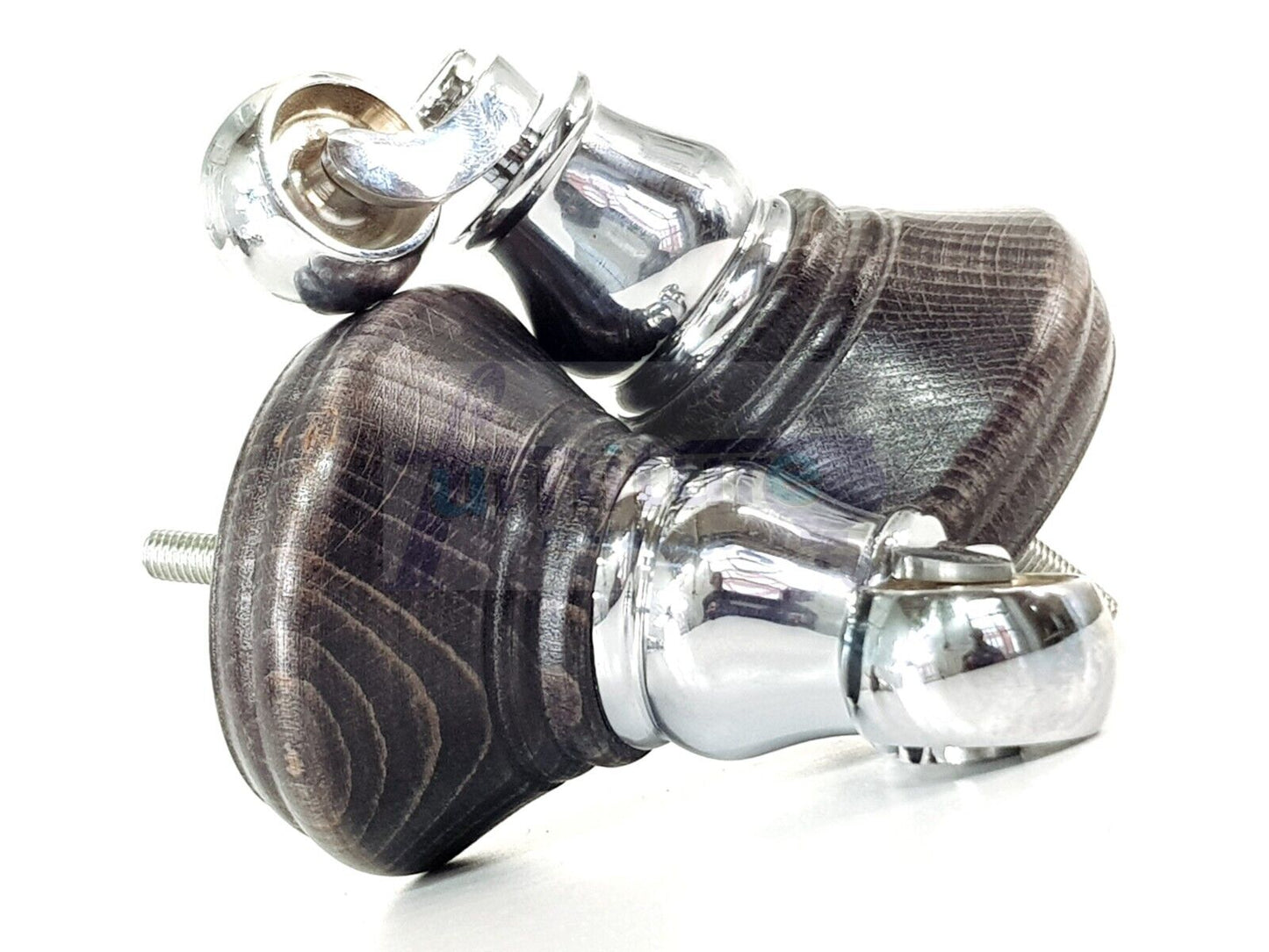 4x Black Washed Wooden Furniture Sofa Legs M8 With Castors Replacement Chair Settee Feet 115mm - 125mm High