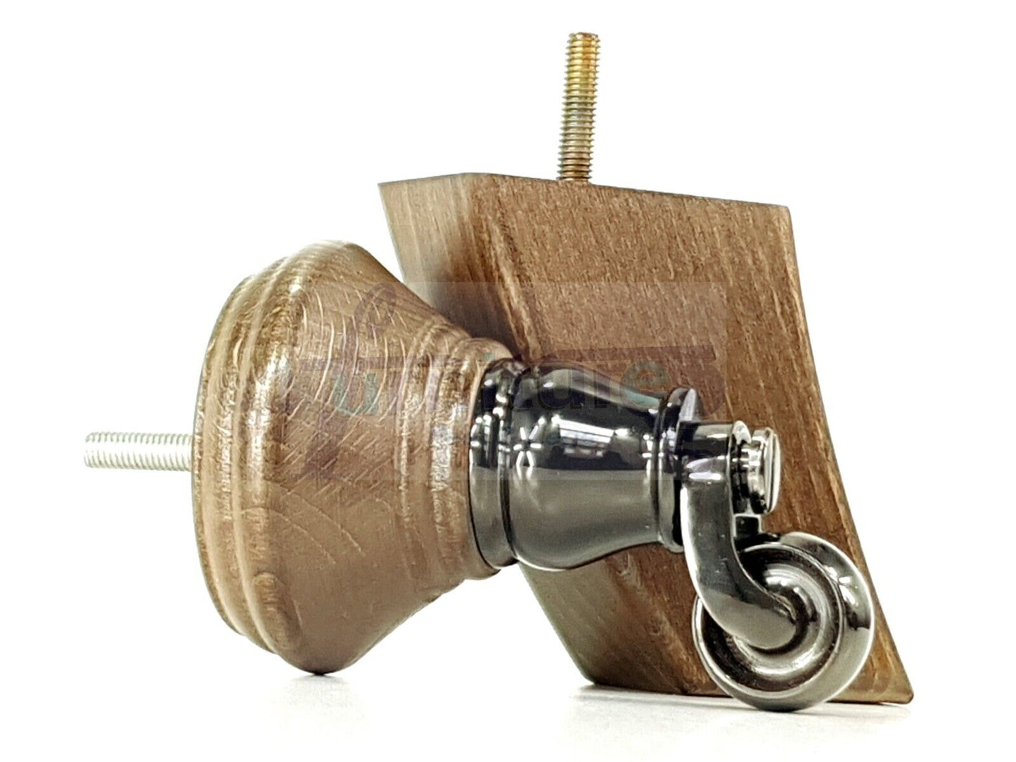 2 Antique Brown Stain Wood Furniture Sofa Feet With Castor 125mm & 2 Curved Legs Chair Settee 100mm High M8