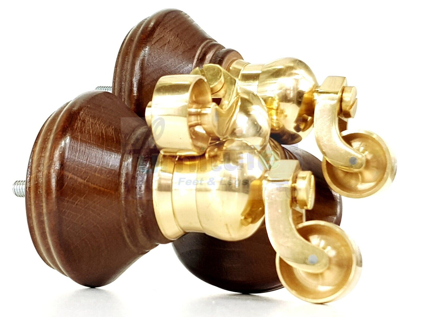 4x Antique Brown Wooden Furniture Sofa Legs M8 With Castors Replacment Chair Settee Feet 115mm - 125mm High