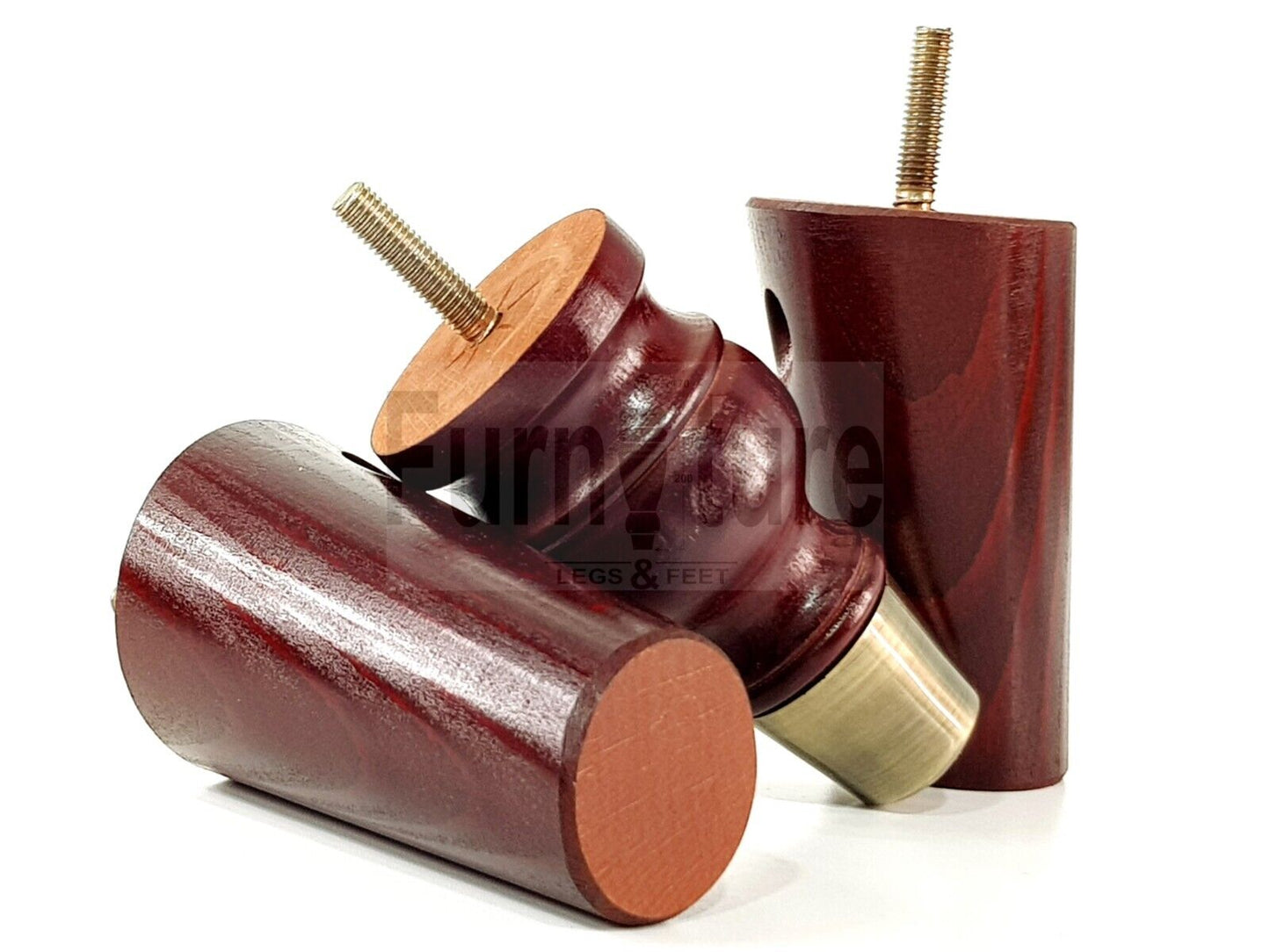 4x Wood Furniture Feet 2 With Brass Slipper Cup M8 Chair Sofa Settee Legs 110mm