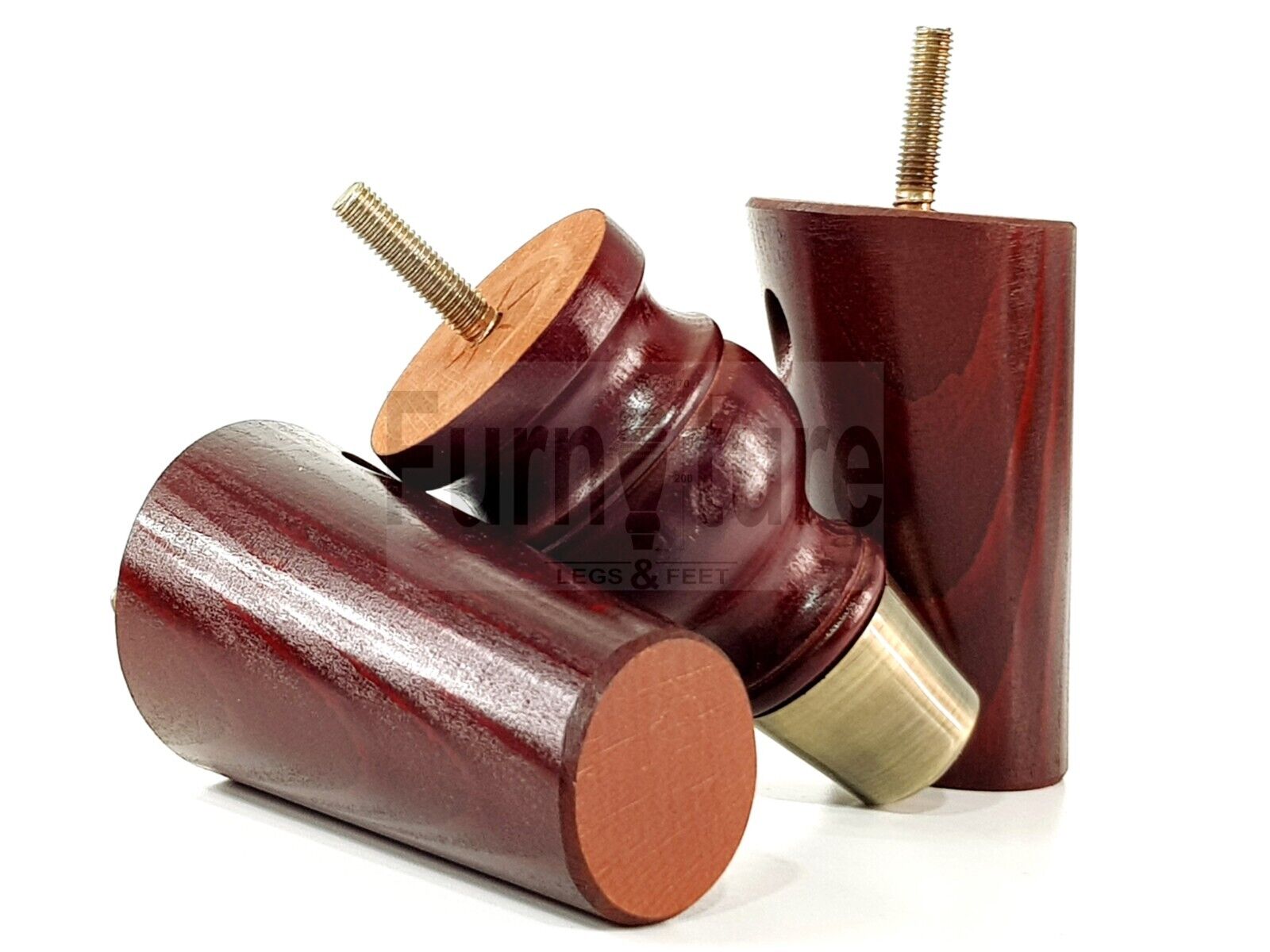 4x Wood Furniture Feet 2 With Brass Slipper Cup M8 Chair Sofa Settee Legs 110mm