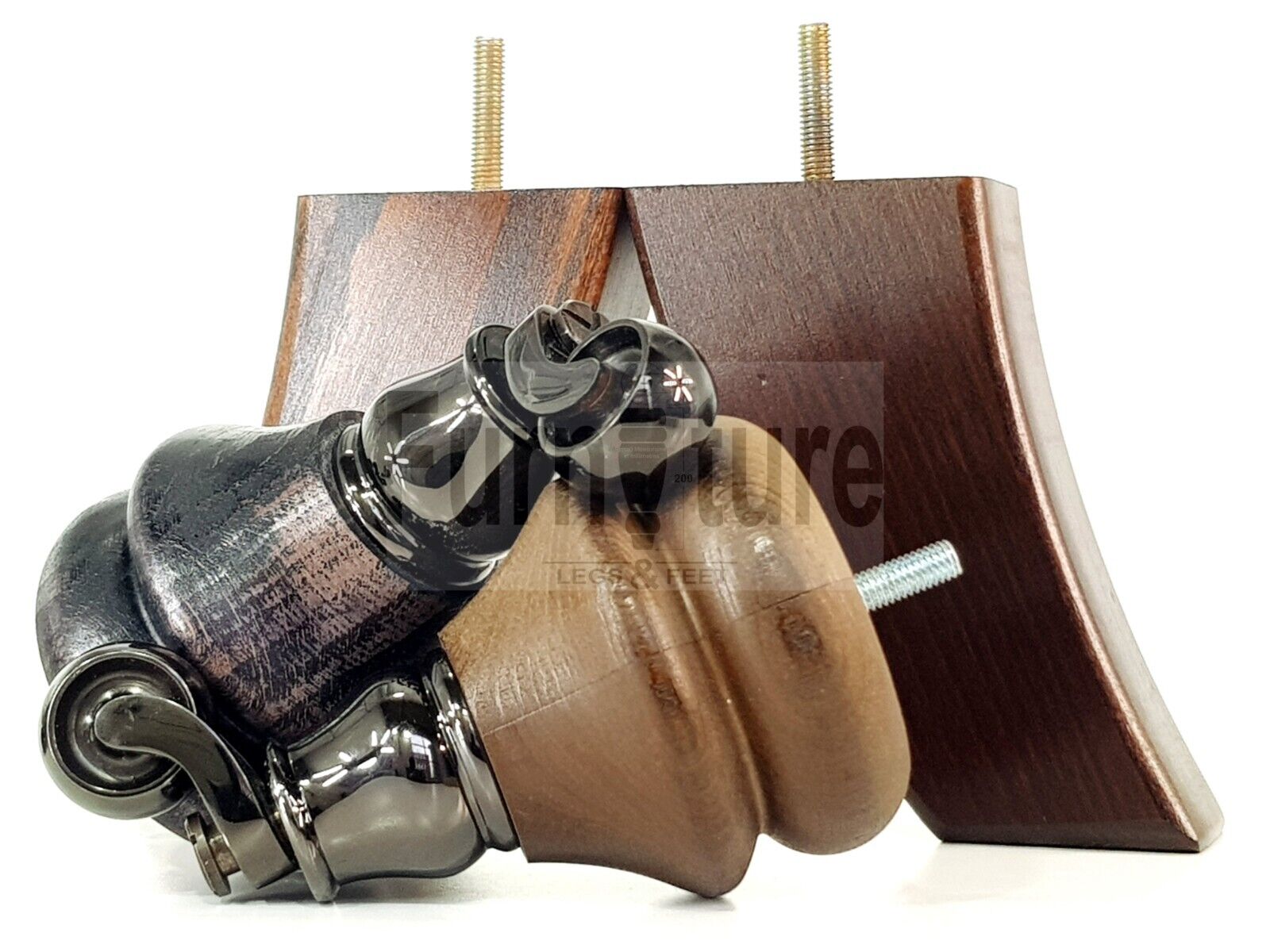 Turned Wood Furniture Feet 2 With Castors 140mm & 2 Curved Back Legs Sofas Chairs Stools Cabinets Beds M8