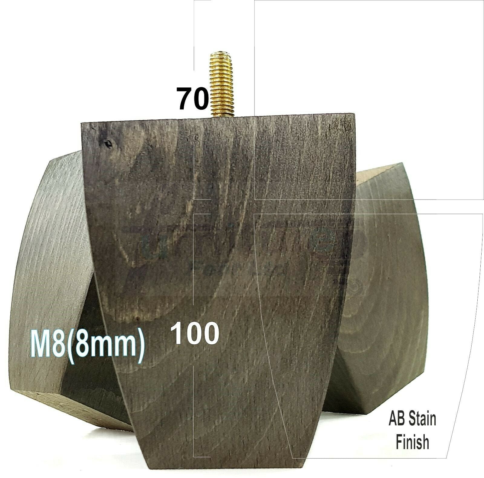 Set Of 4 Solid Wood Square Block Furniture Feet Replacement Legs 100mm High M8(8mm)