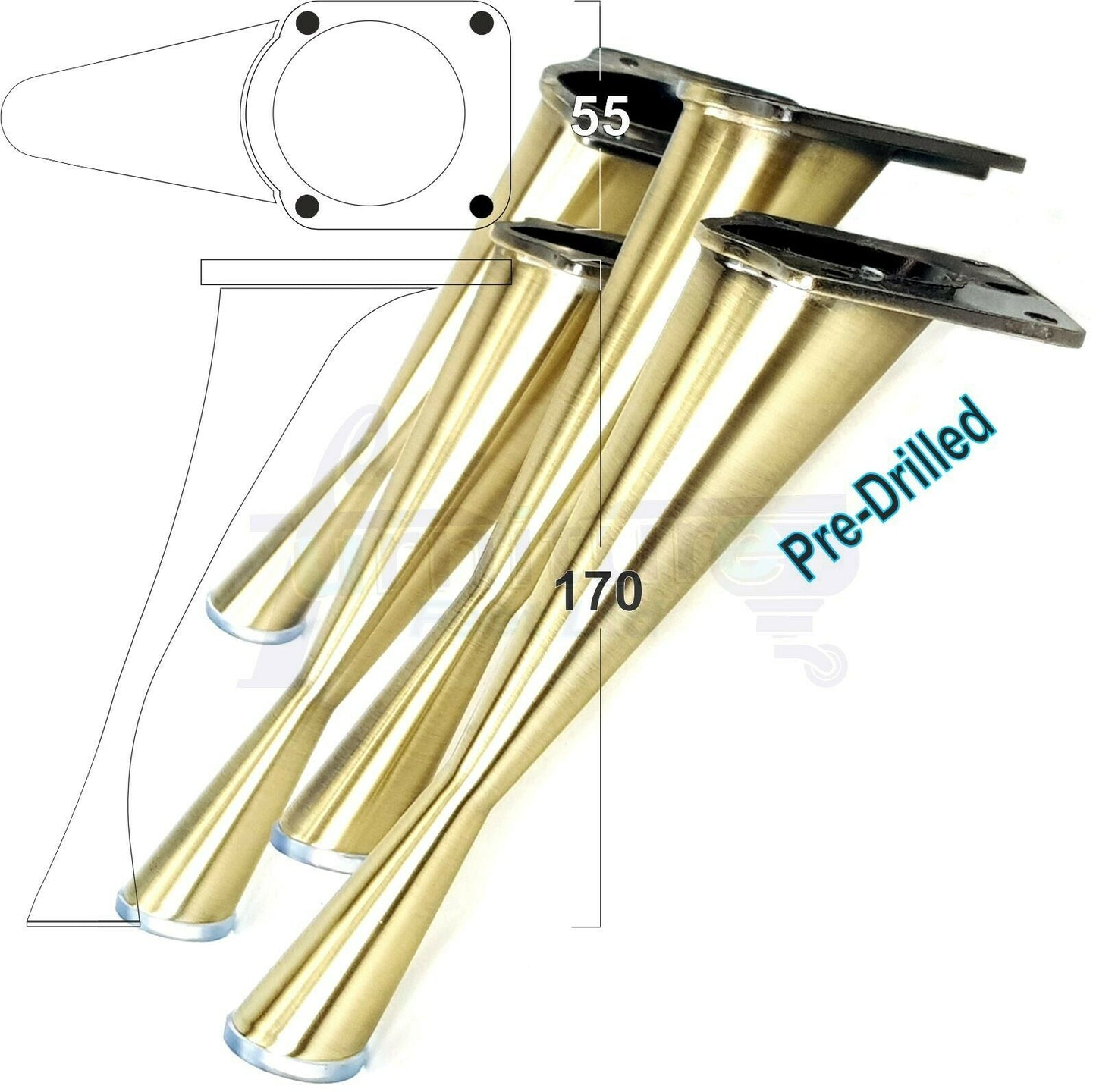 4x Metal Furniture Legs 170mm High Self-Fix Modern Feet Sofa Chair Tables Cabinets