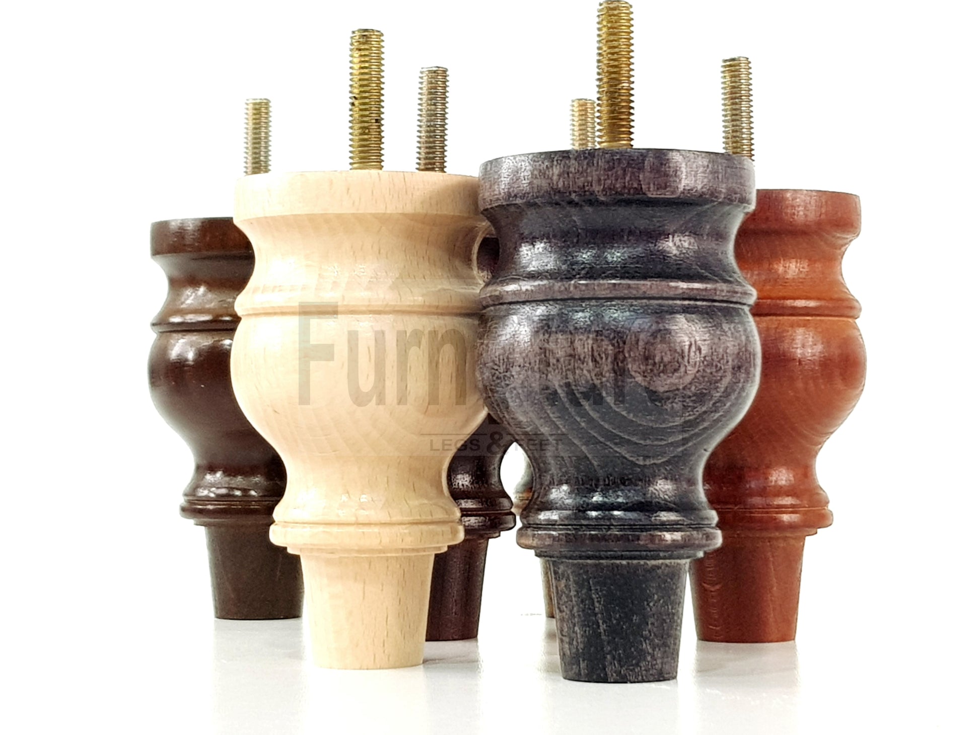 Set Of 4 Turned Beech Wood Furniture Legs 100mm High Sofa Feet 8mm Thread Fixing