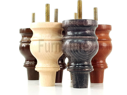 Set Of 4 Turned Beech Wood Furniture Legs 100mm High Sofa Feet 8mm Thread Fixing