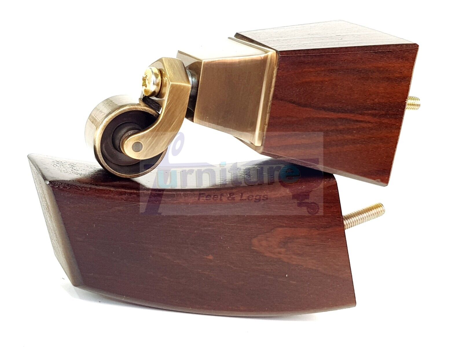 2x Cuved Wood Furniture Legs & 2x Antique Castor Feet 150mm High For Chairs Sofas Settees 8mm Thread