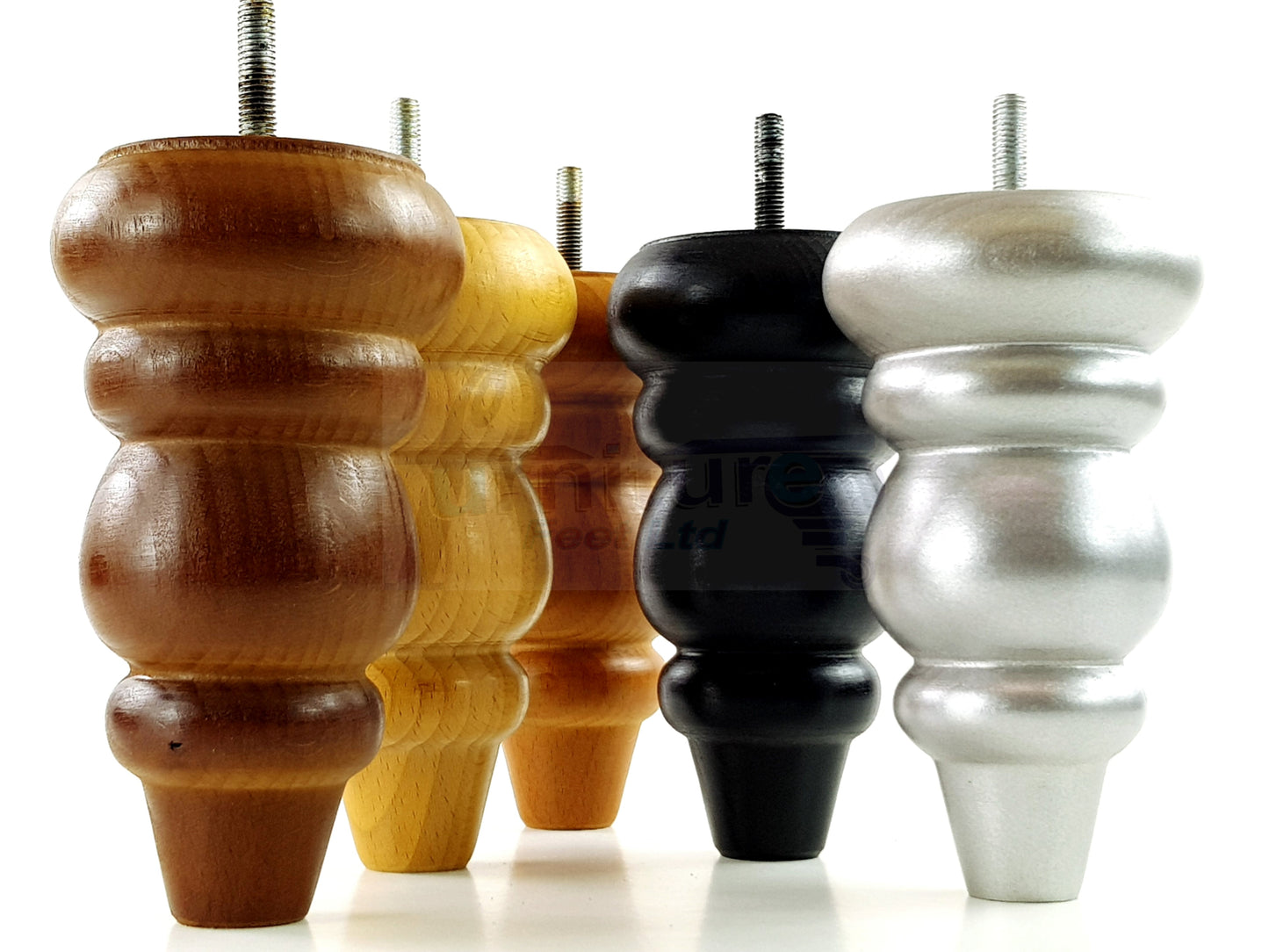 4 Wood Round Furniture Feet Turned Replacement Legs 155mm High Chairs Stools Sofa Beds Settee Cabinets M10 Various Colours 6 Inch high