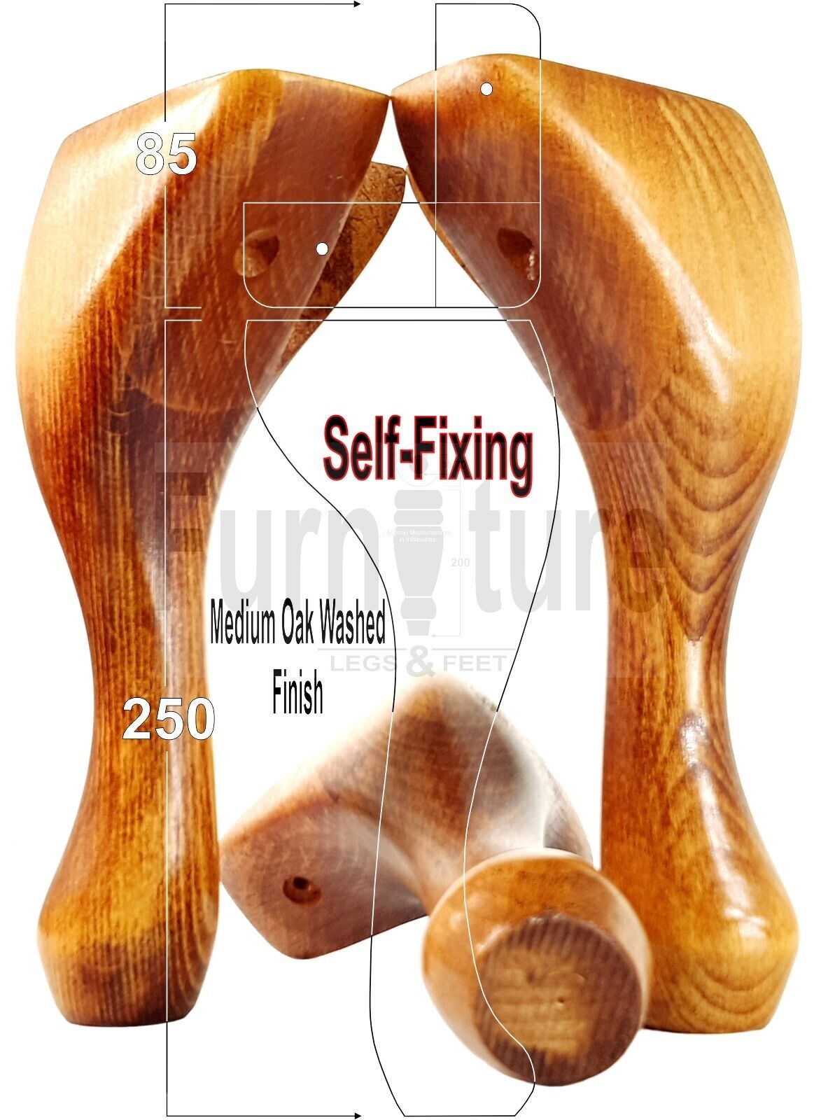 4 Wooden Traditional Queen Anne Furniture Legs 250mm Sofa Chair Beds (Self-Fix)